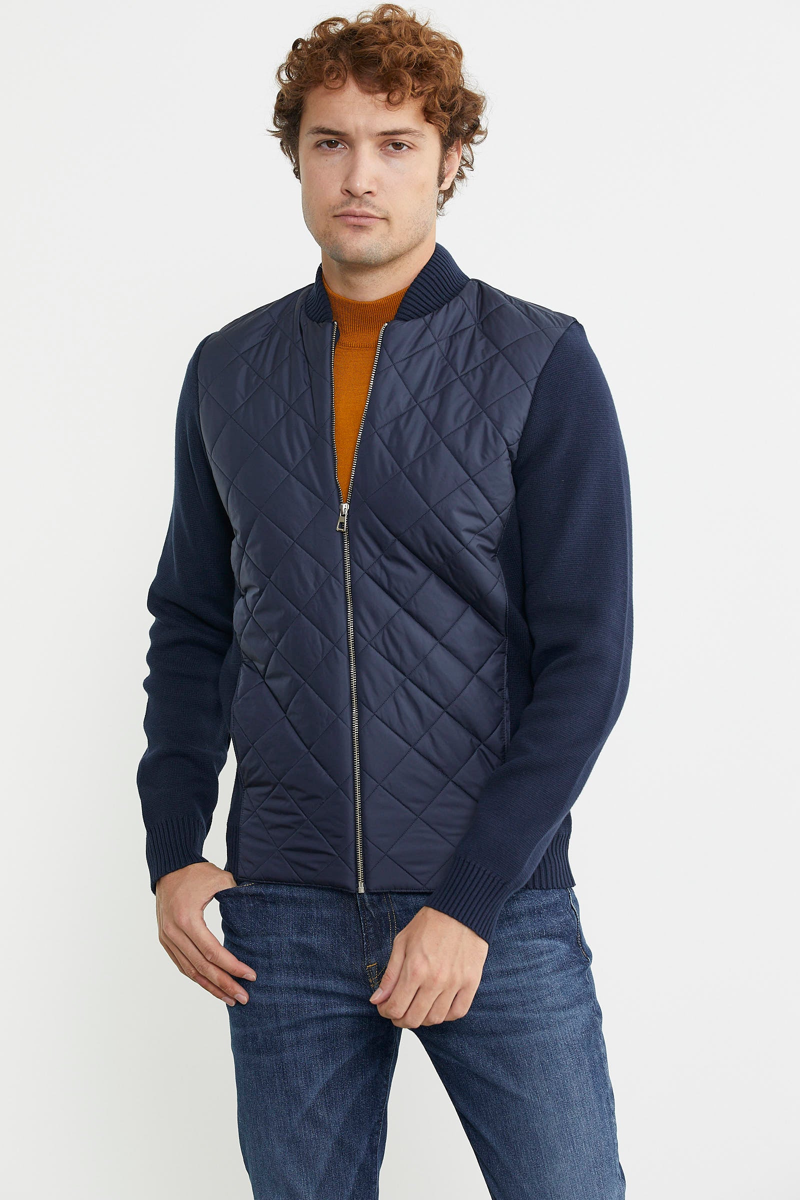 Fermuarlı Triko Kombinli Kapitone Mont - Lacivert - Sementa