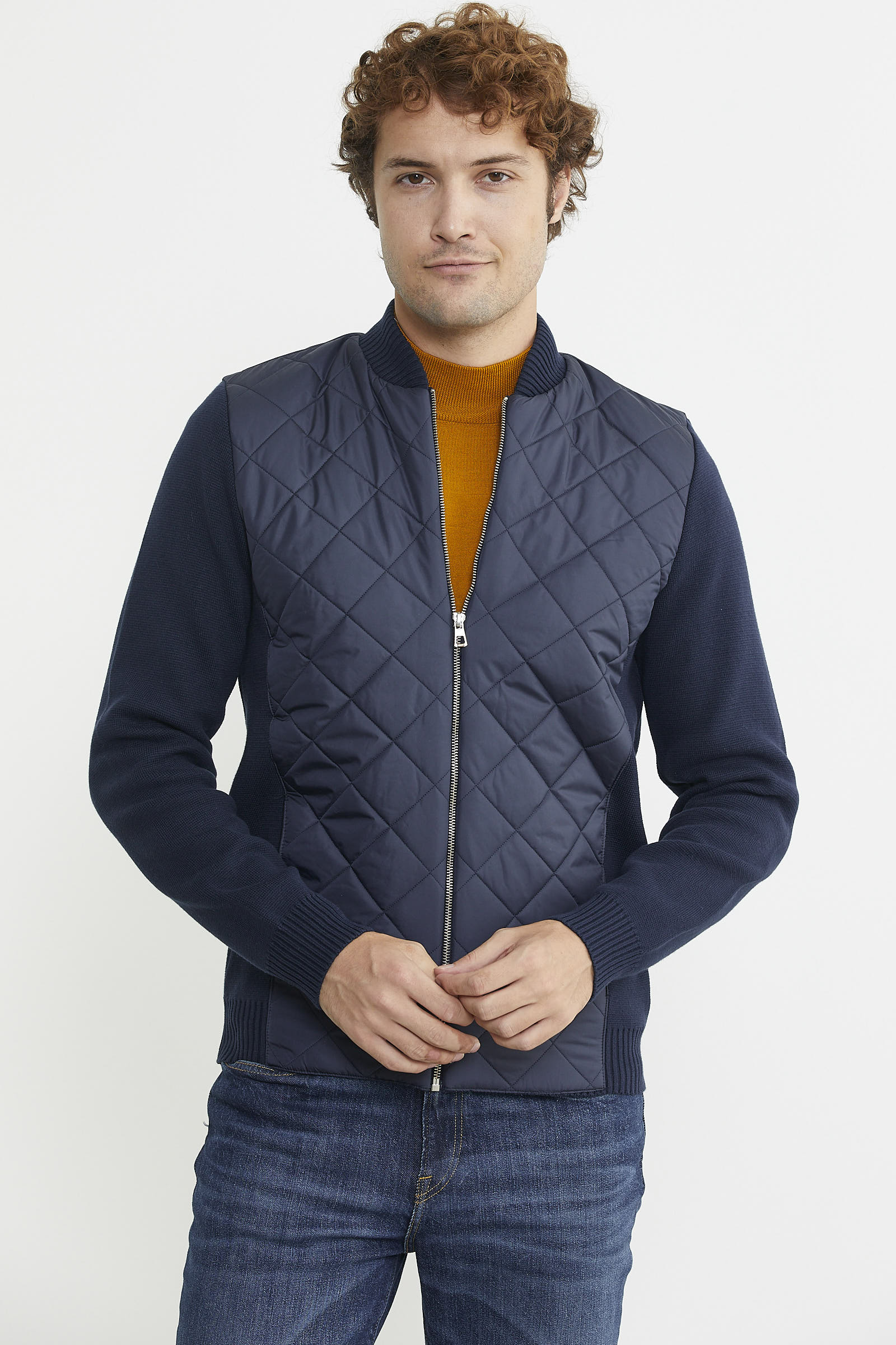 Fermuarlı Triko Kombinli Kapitone Mont - Lacivert - Sementa