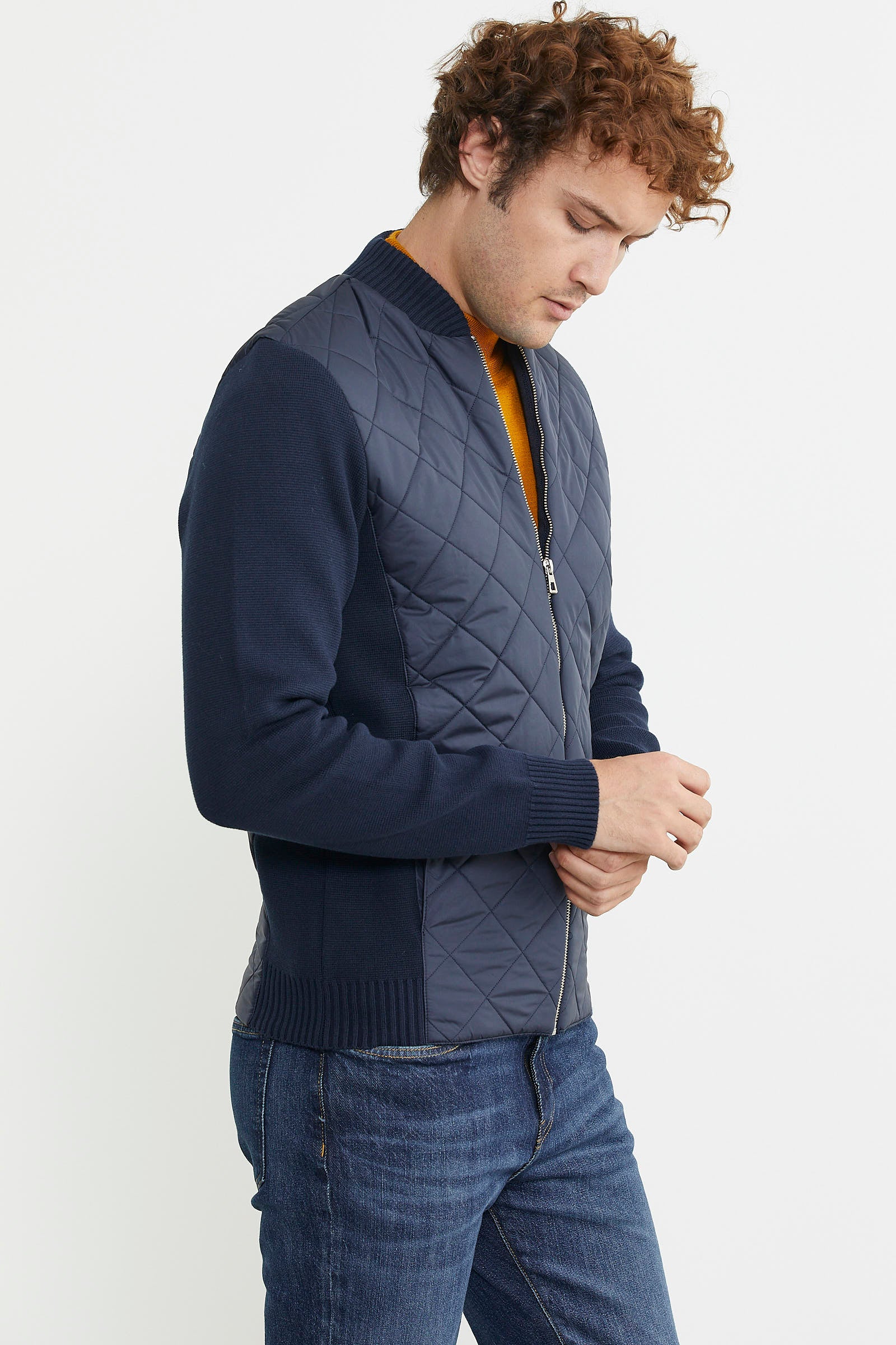 Fermuarlı Triko Kombinli Kapitone Mont - Lacivert - Sementa