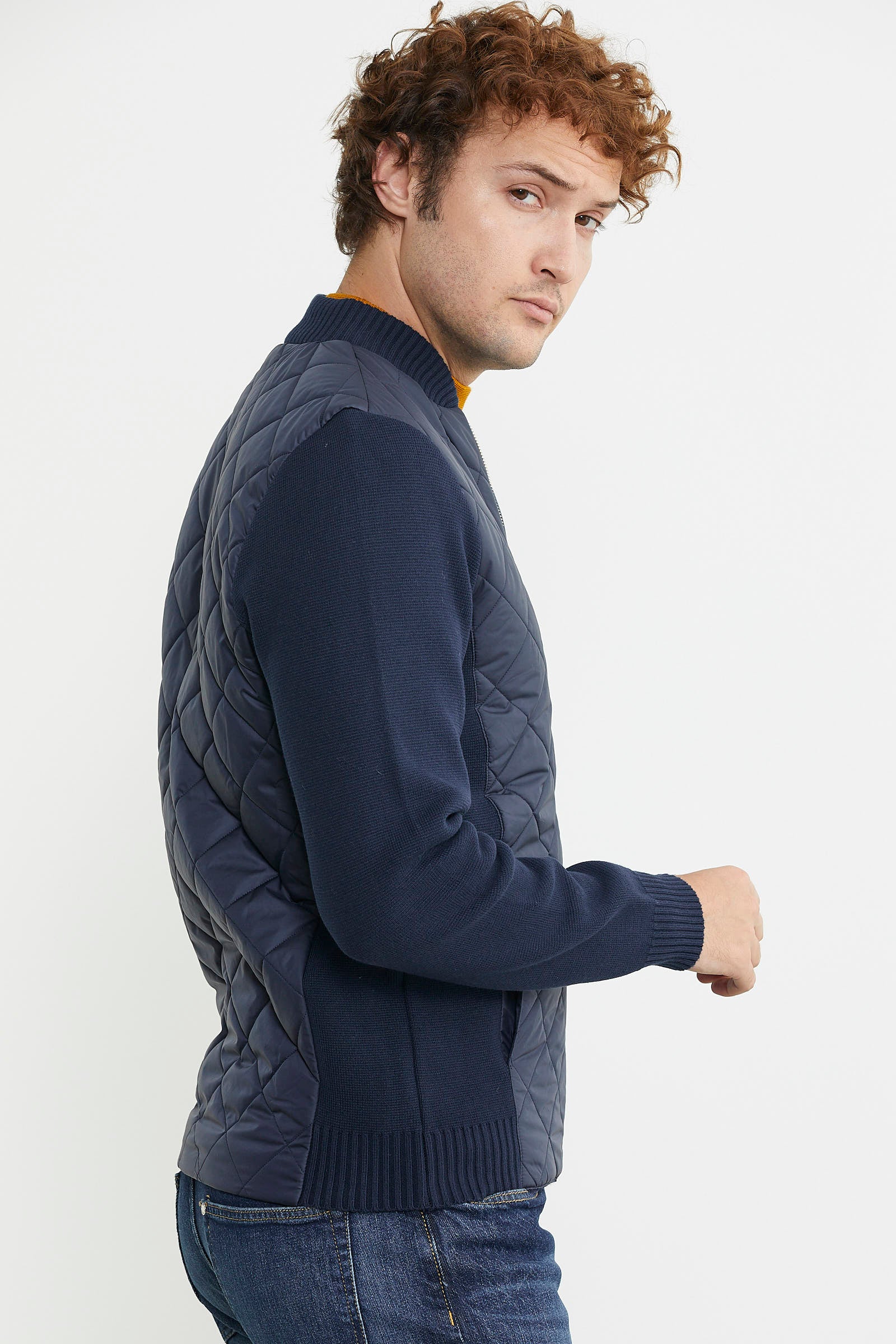 Fermuarlı Triko Kombinli Kapitone Mont - Lacivert - Sementa