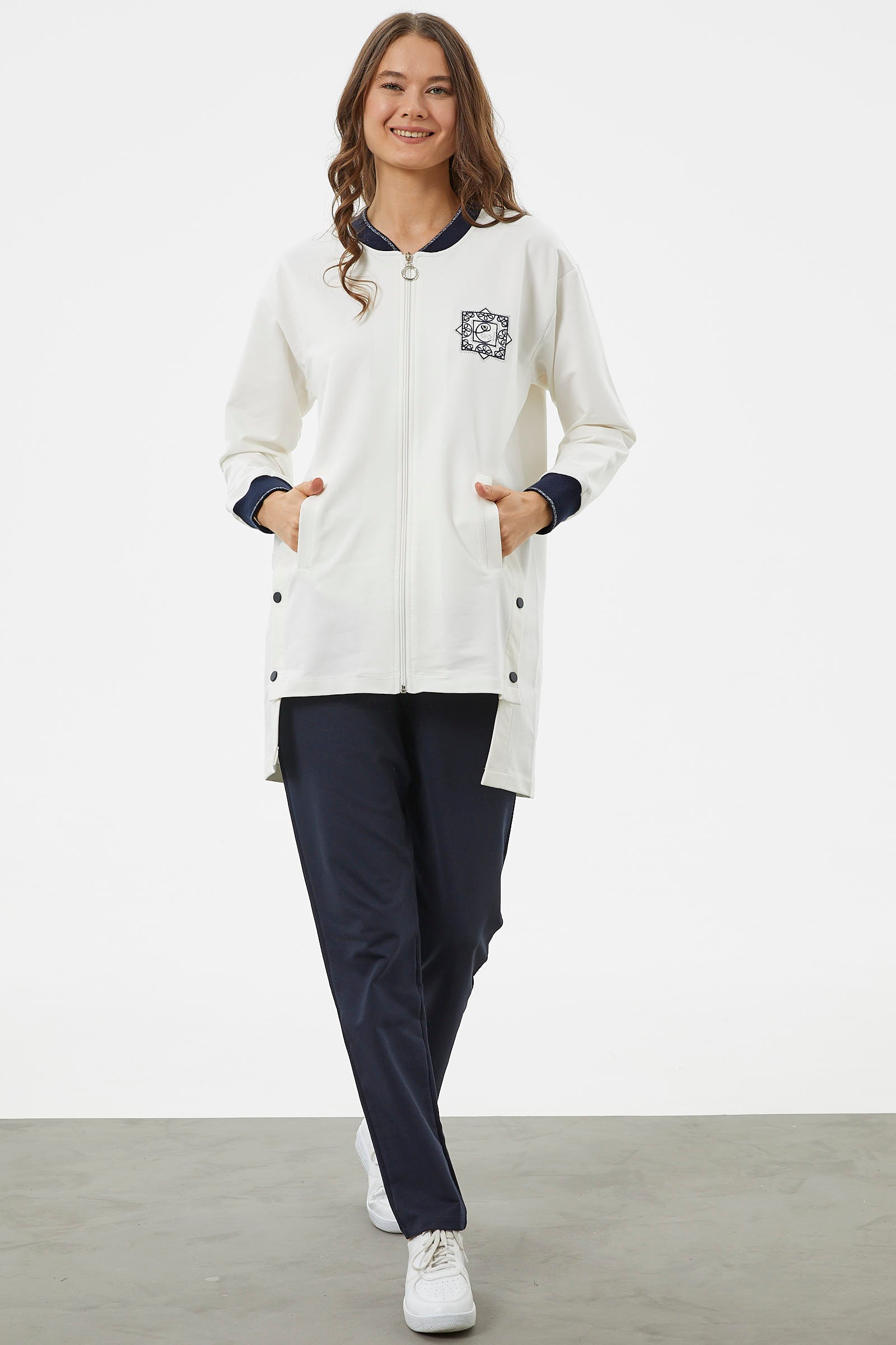 Fermuarlı Tunik Eşofman Takım - Ekru (3) Sementa