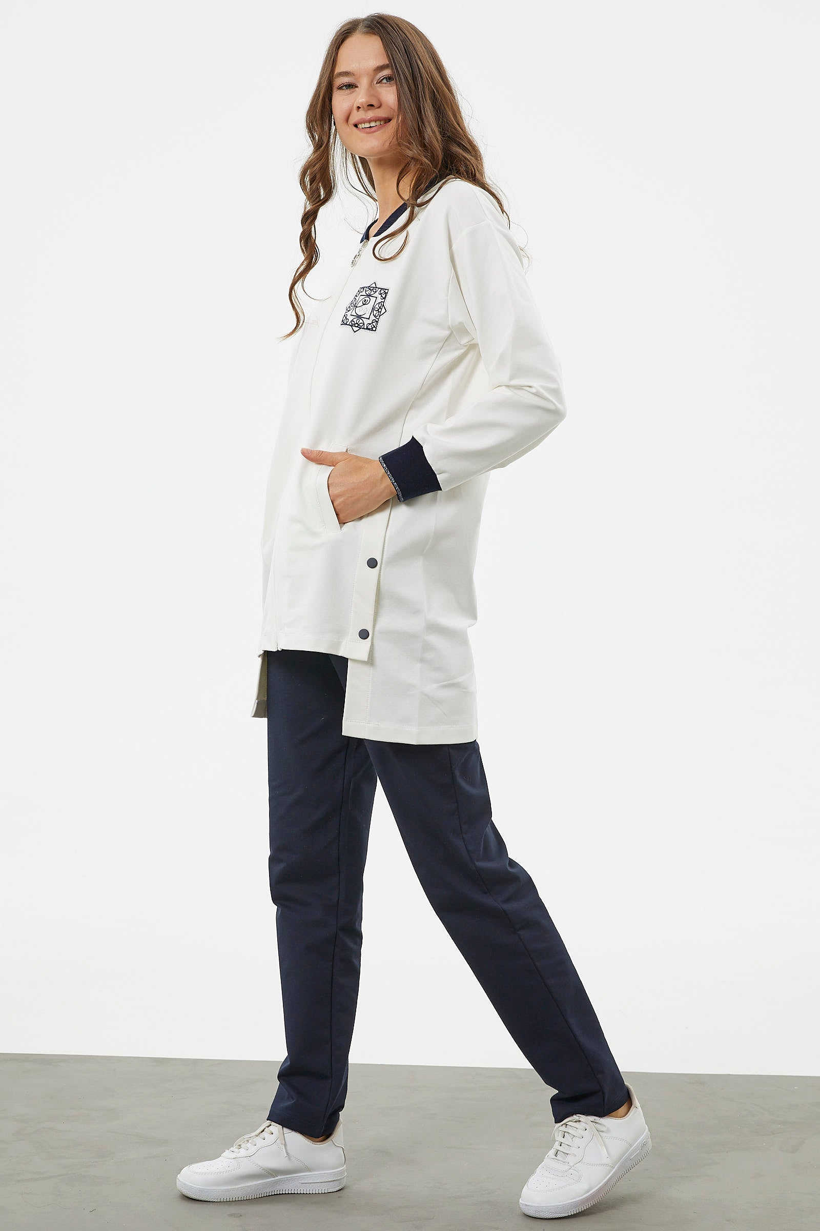 Fermuarlı Tunik Eşofman Takım - Ekru (4) Sementa