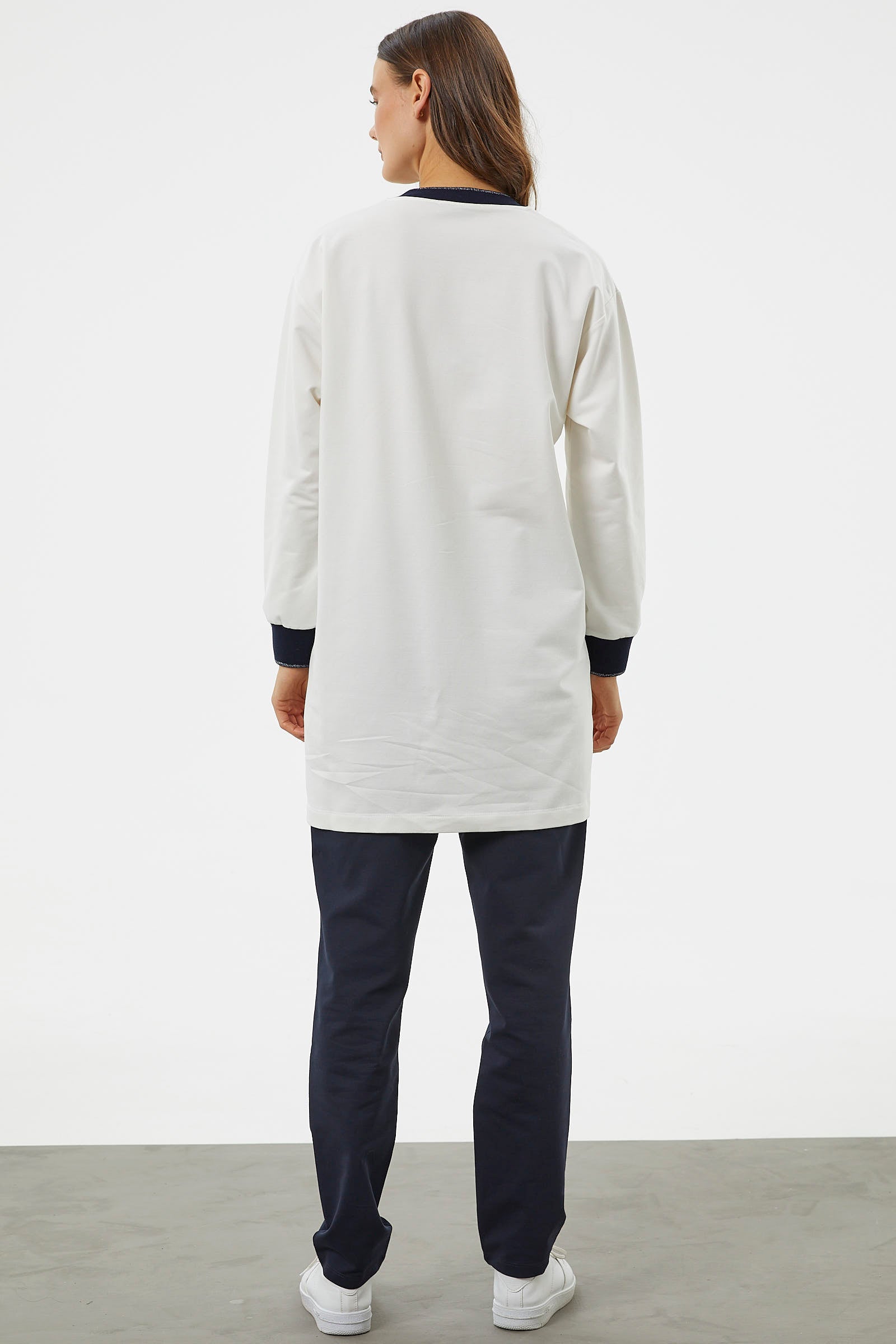 Fermuarlı Tunik Eşofman Takım - Ekru (5) Sementa