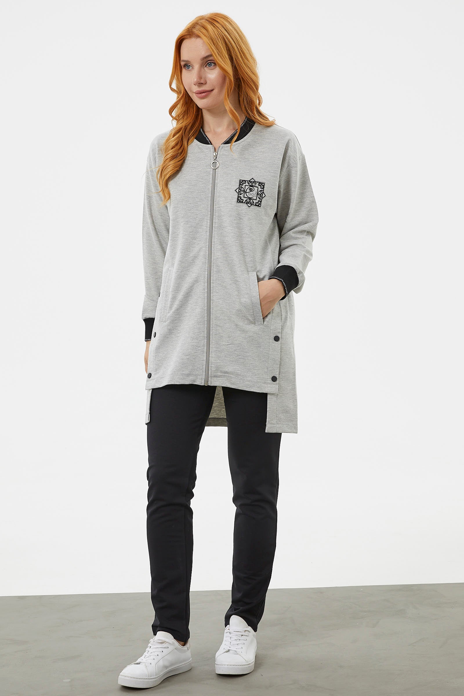 Fermuarlı Tunik Eşofman Takım - Gri (2) Sementa