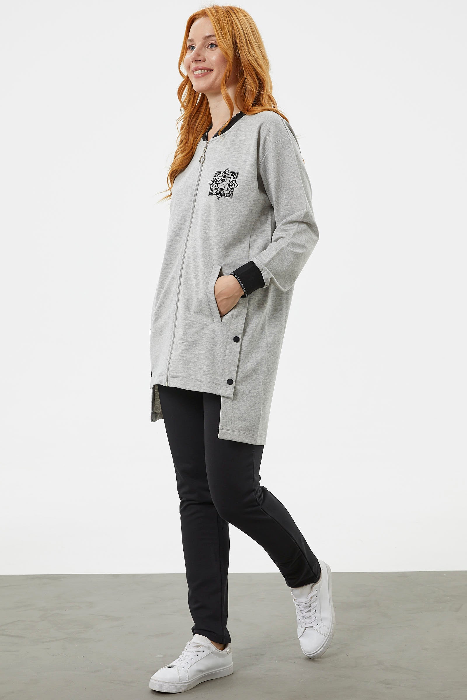 Fermuarlı Tunik Eşofman Takım - Gri (3) Sementa