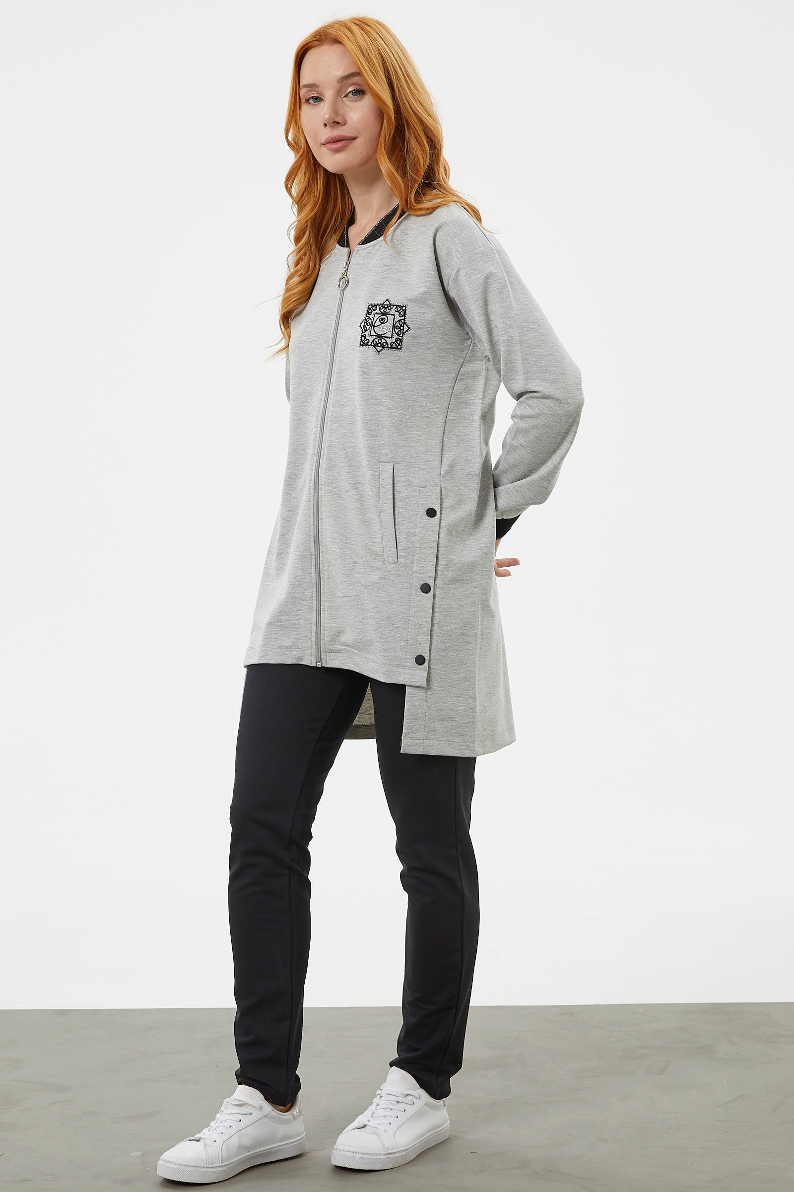 Fermuarlı Tunik Eşofman Takım - Gri (5) Sementa