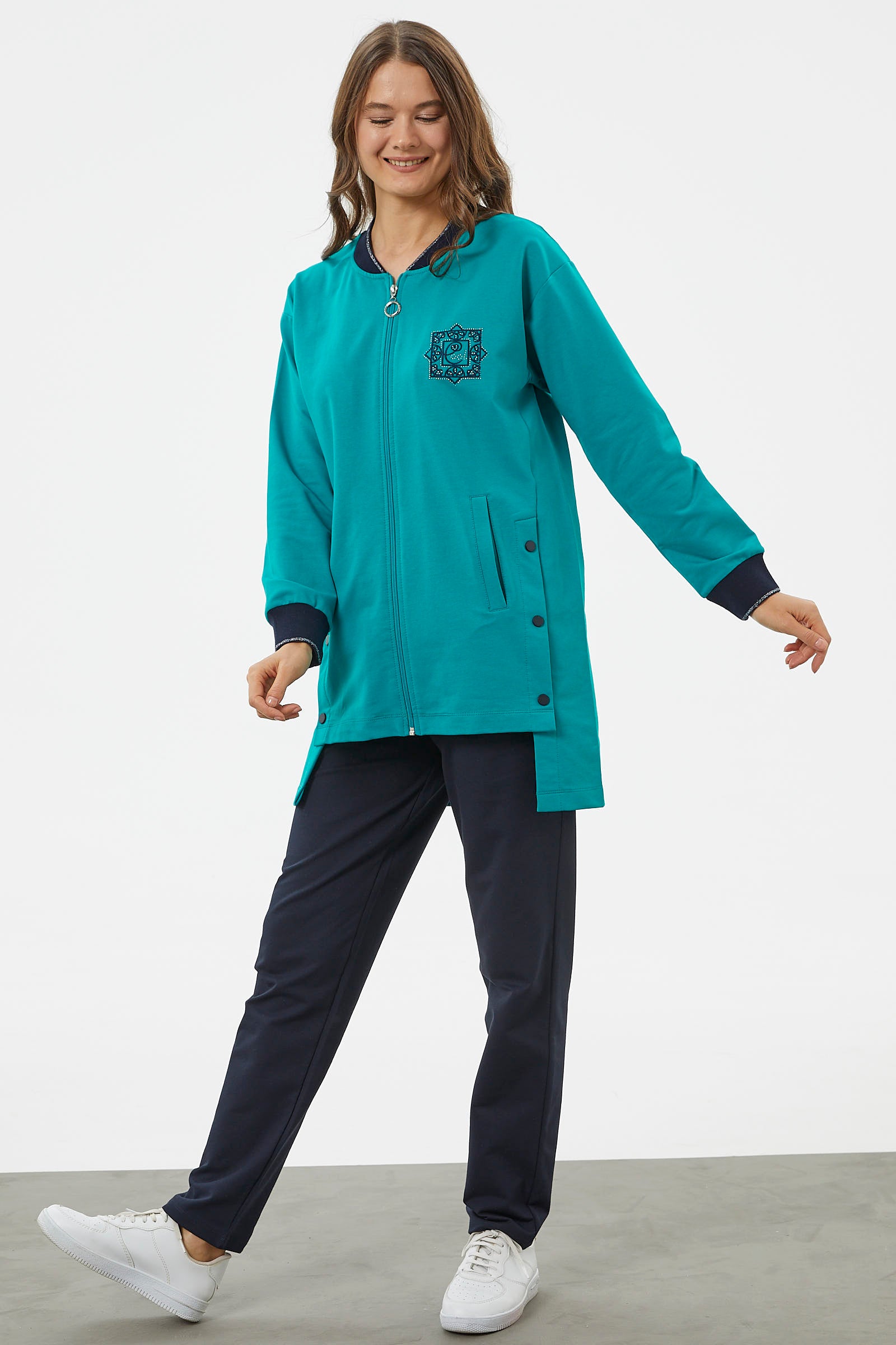 Fermuarlı Tunik Eşofman Takım - Petrol (2) Sementa