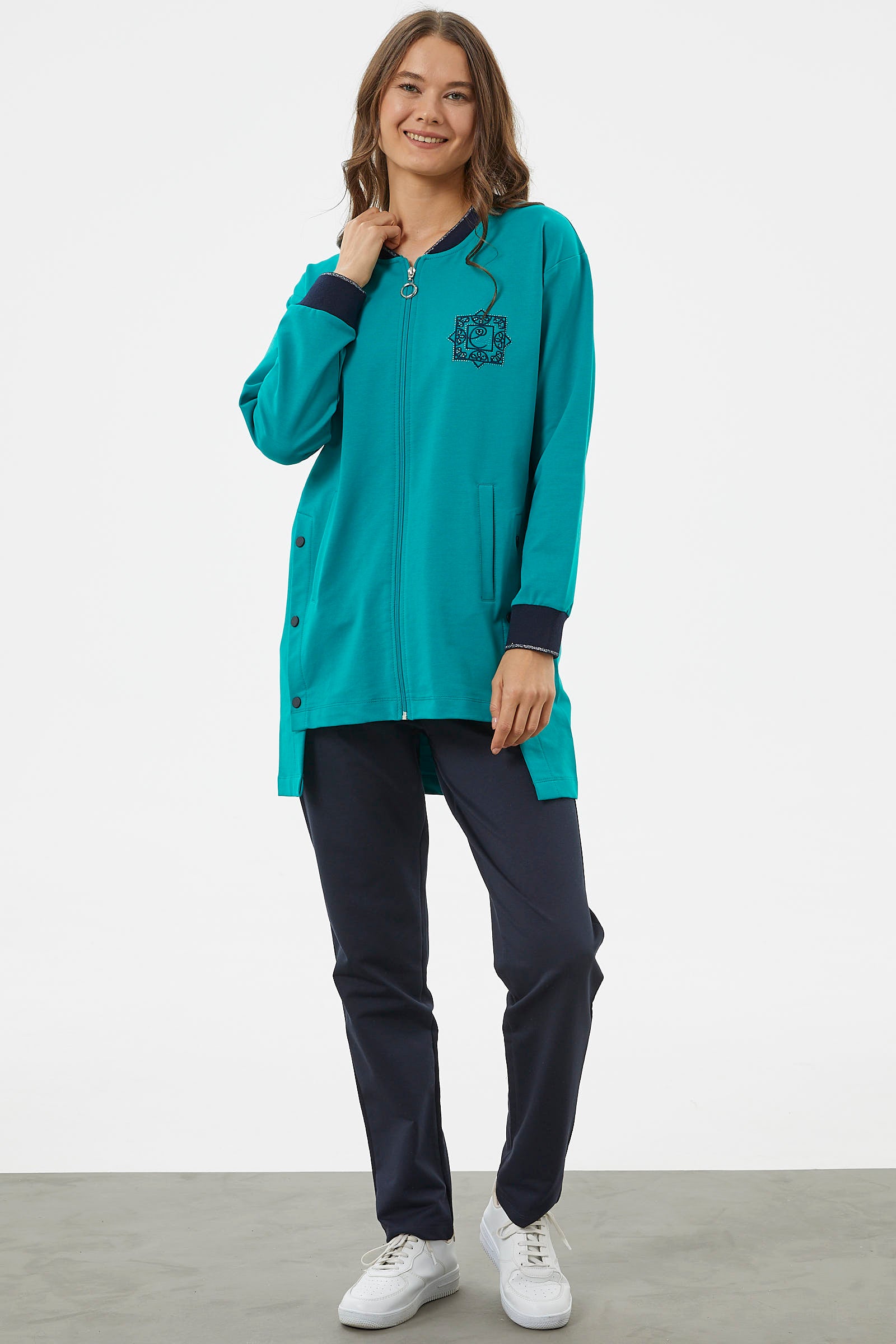 Fermuarlı Tunik Eşofman Takım - Petrol (3) Sementa