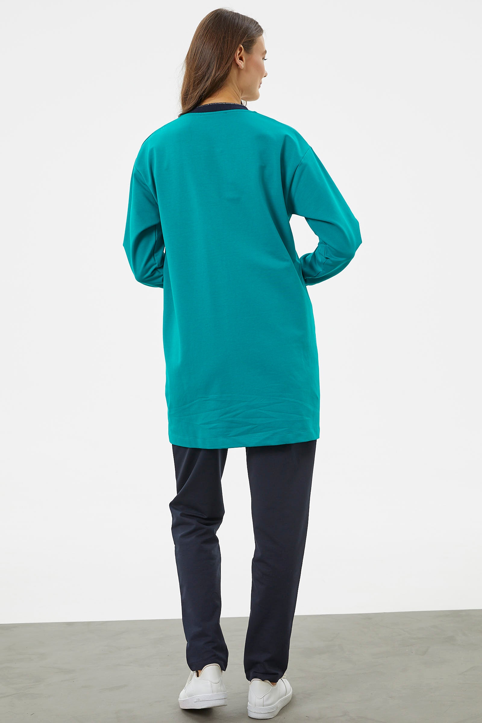 Fermuarlı Tunik Eşofman Takım - Petrol (5) Sementa