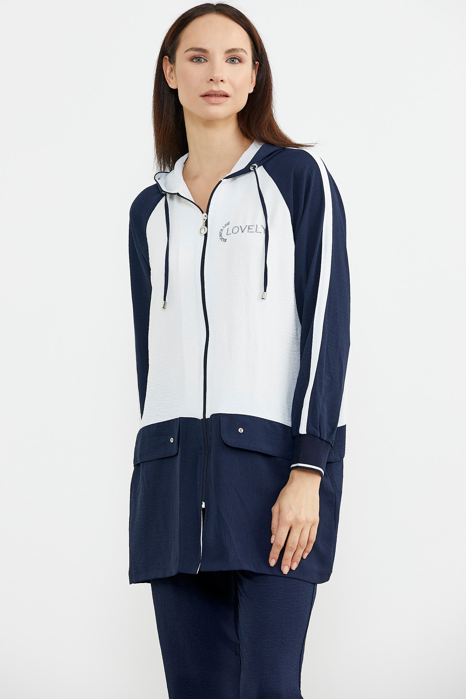 Fermuarlı Tunik Krep Takım - Lacivert (2) Sementa