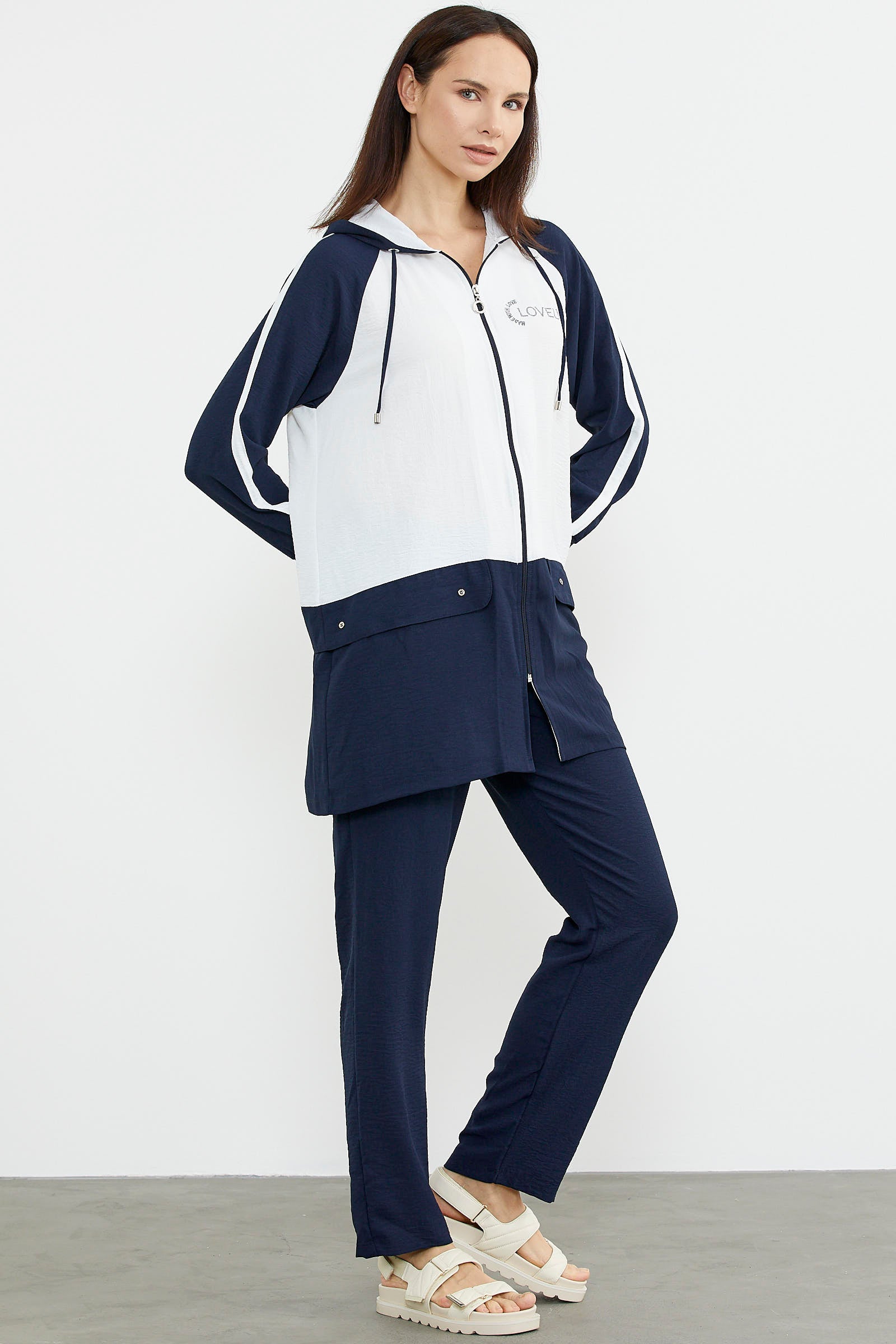 Fermuarlı Tunik Krep Takım - Lacivert (4) Sementa