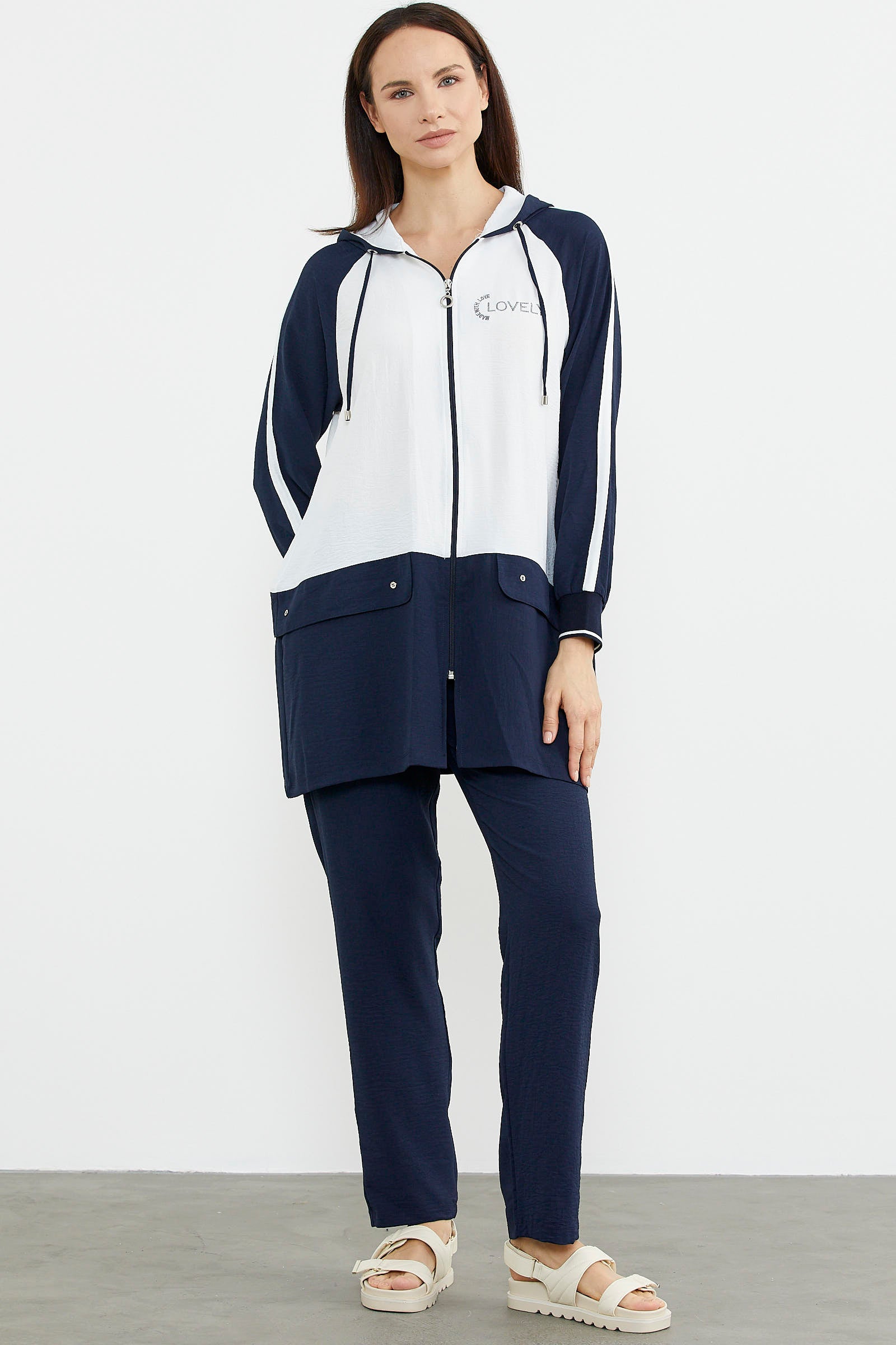 Fermuarlı Tunik Krep Takım - Lacivert (5) Sementa