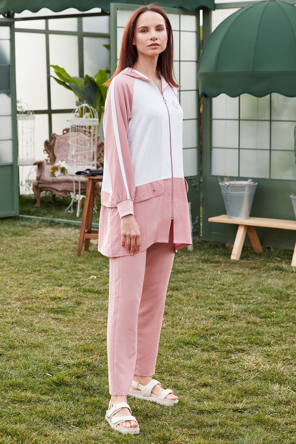 Fermuarlı Tunik Krep Takım - Pembe (2) Sementa