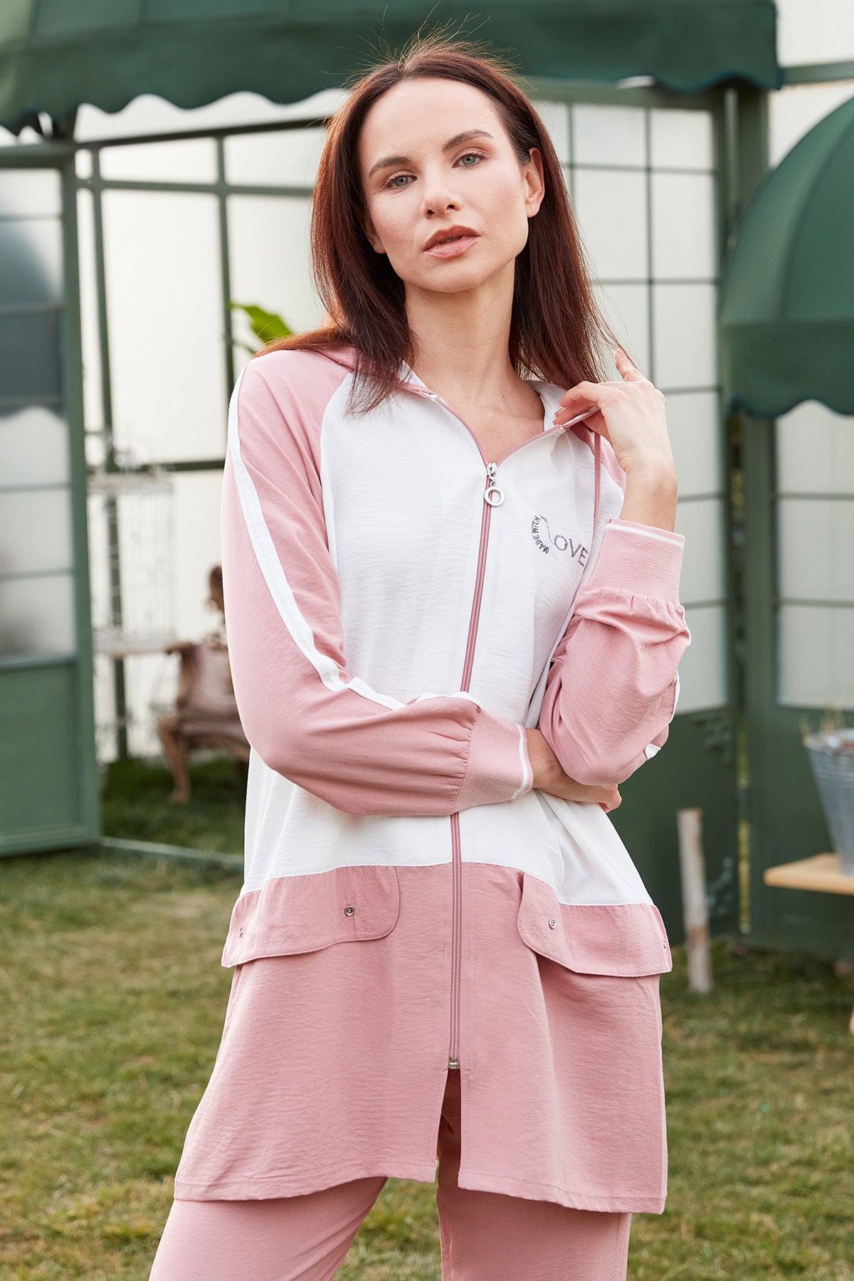 Fermuarlı Tunik Krep Takım - Pembe (3) Sementa