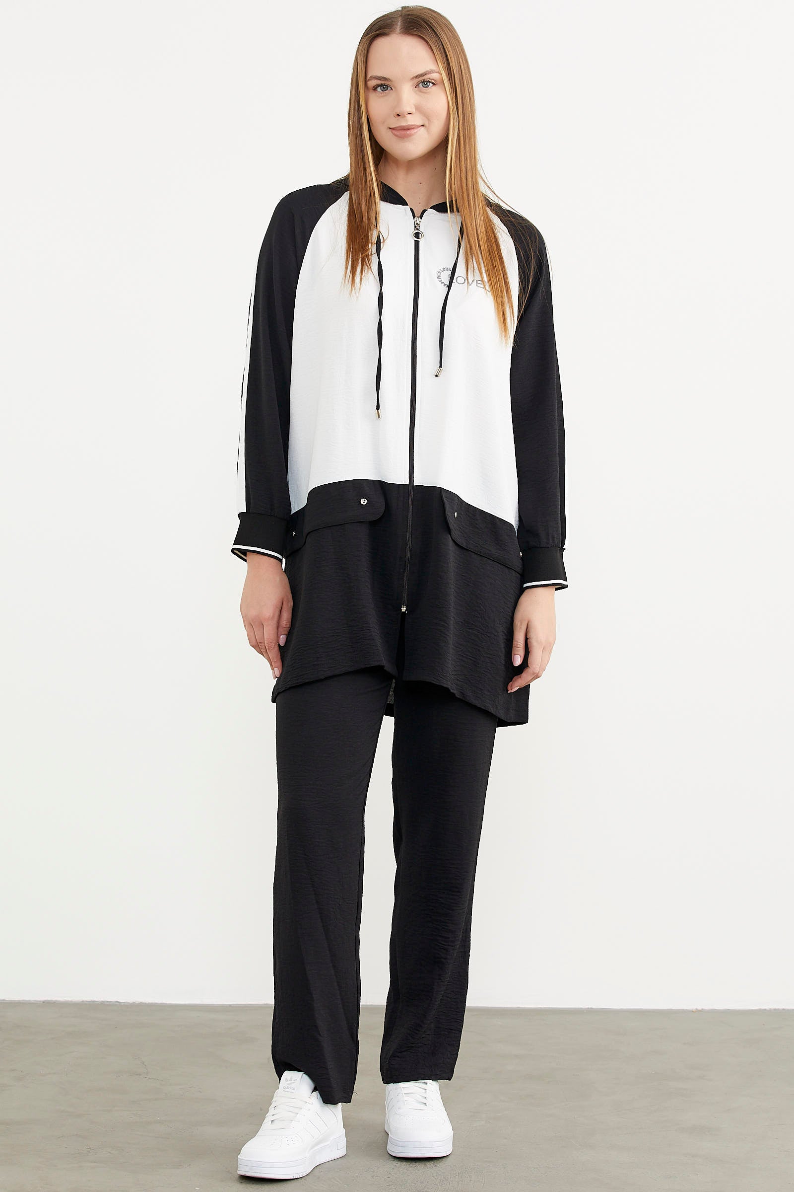 Fermuarlı Tunik Krep Takım - Siyah (1) Sementa