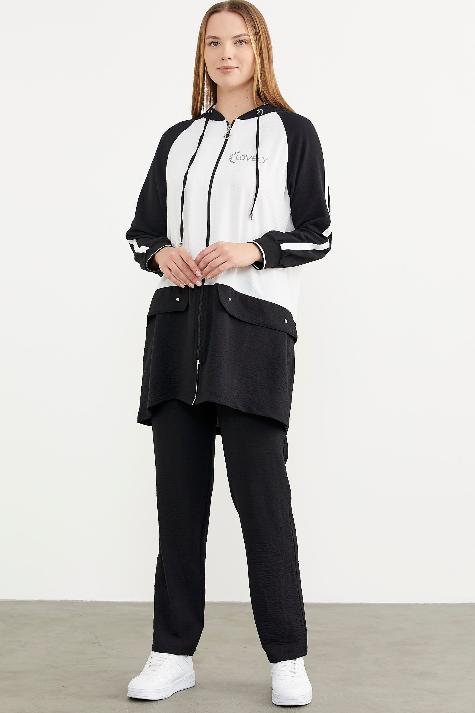 Fermuarlı Tunik Krep Takım - Siyah (2) Sementa