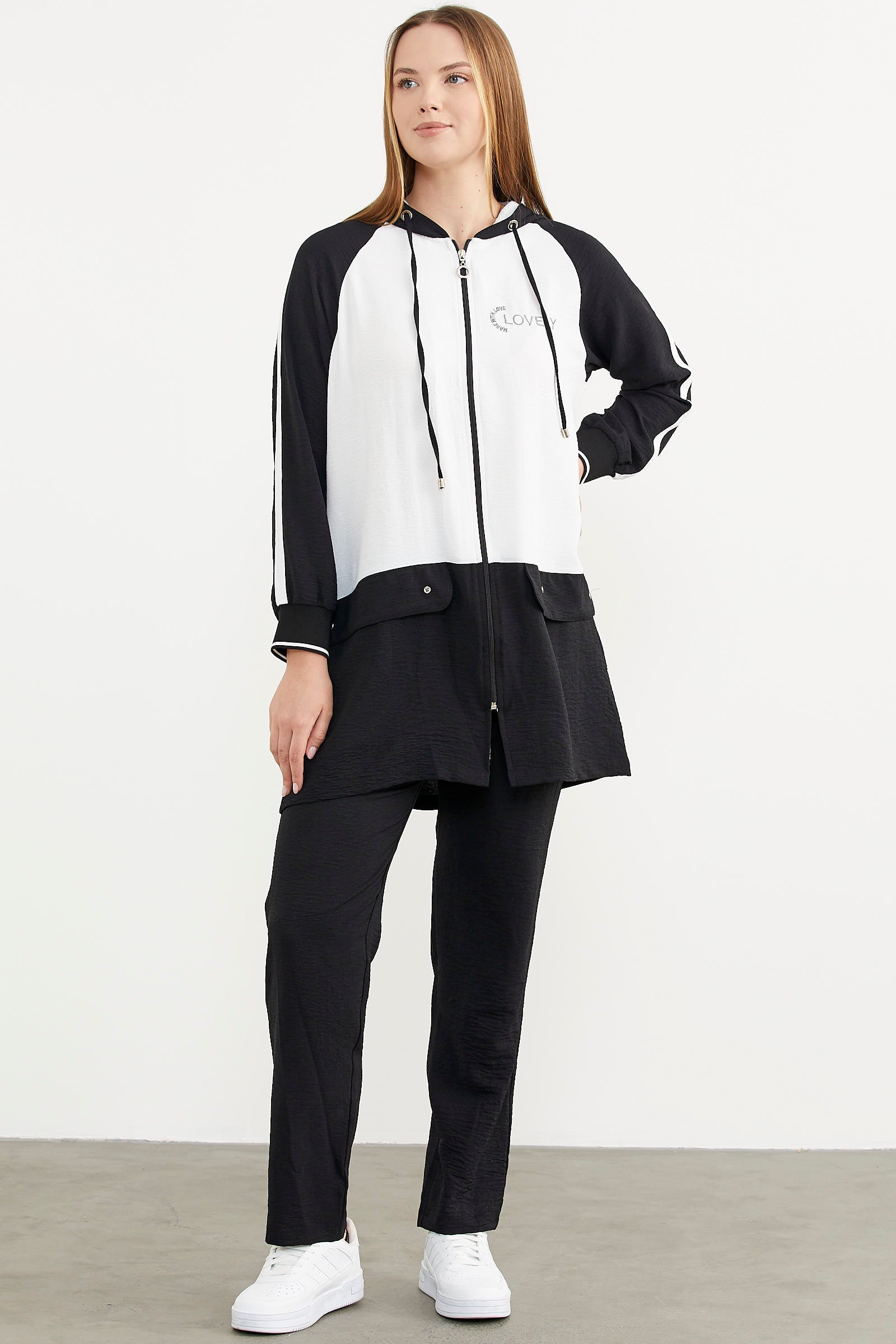 Fermuarlı Tunik Krep Takım - Siyah (3) Sementa