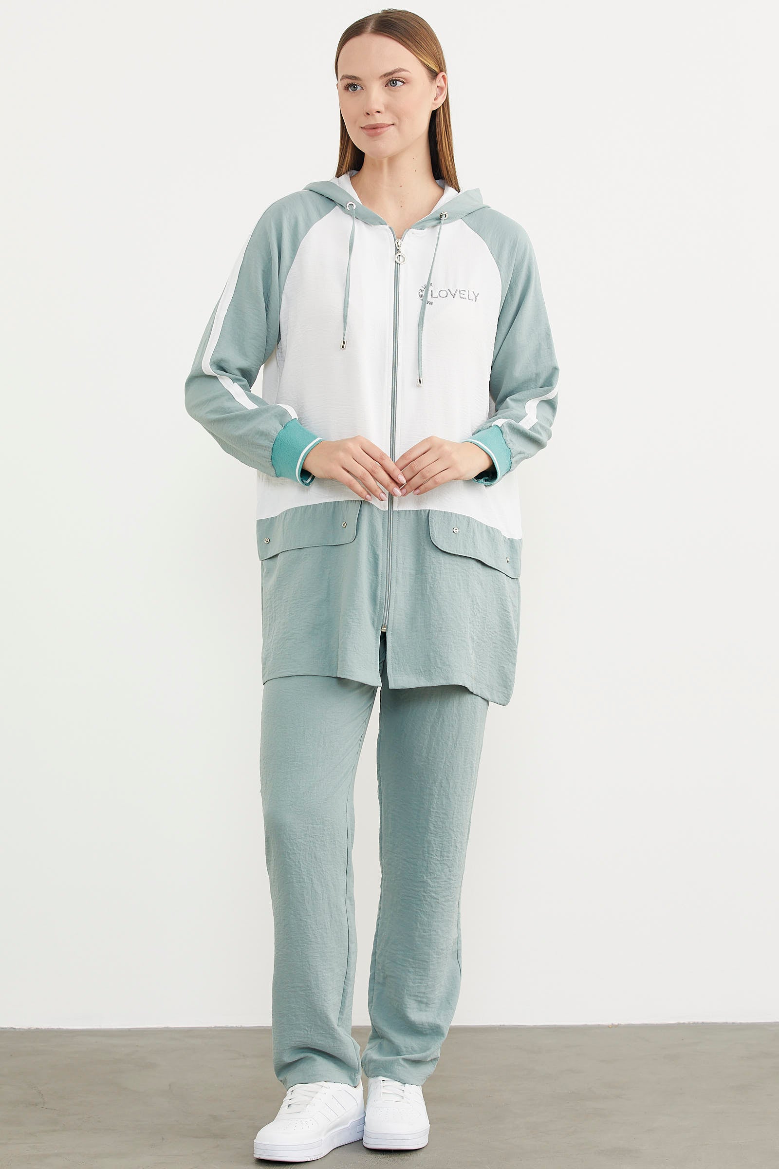 Fermuarlı Tunik Krep Takım - Yeşil (2) Sementa