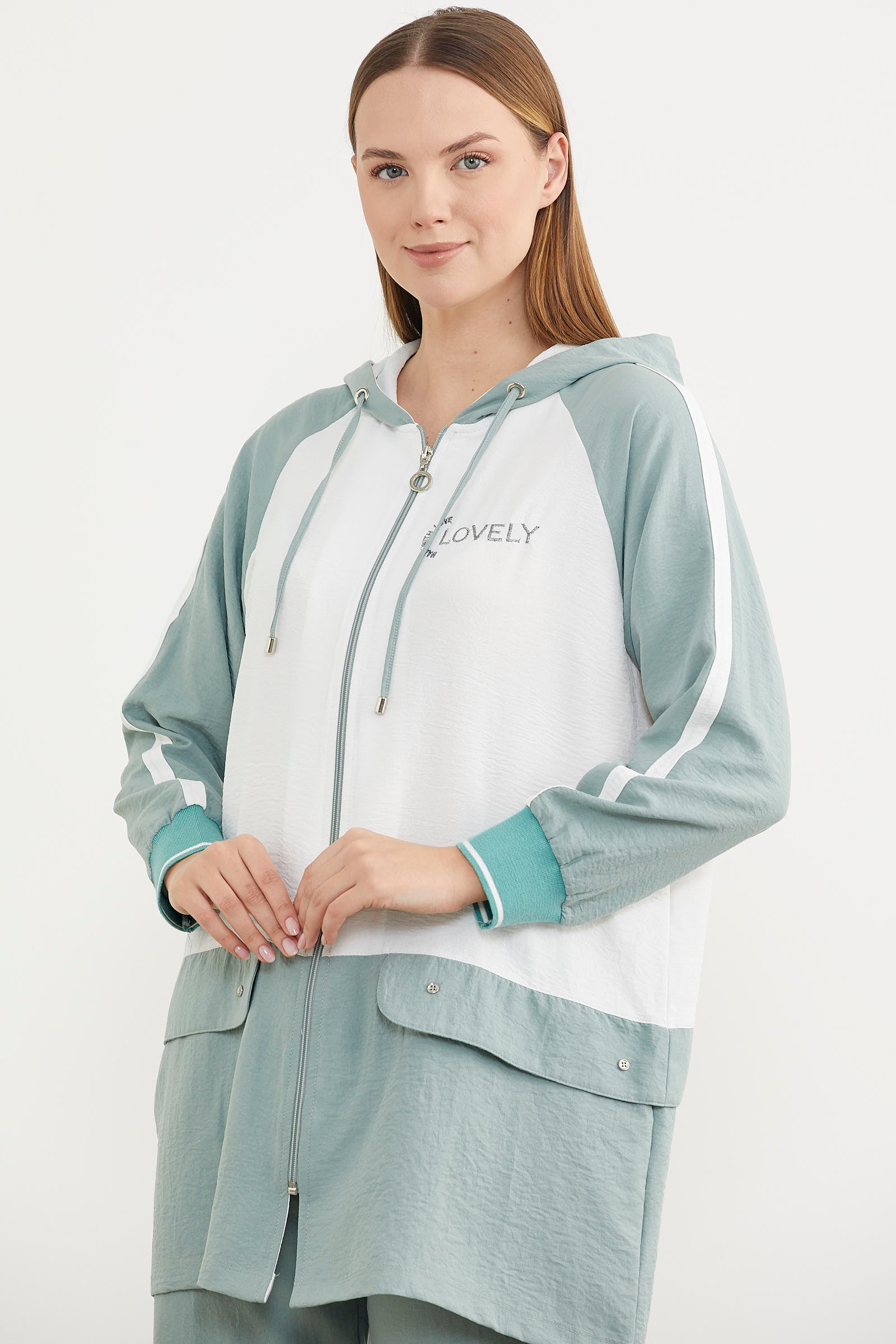 Fermuarlı Tunik Krep Takım - Yeşil (3) Sementa