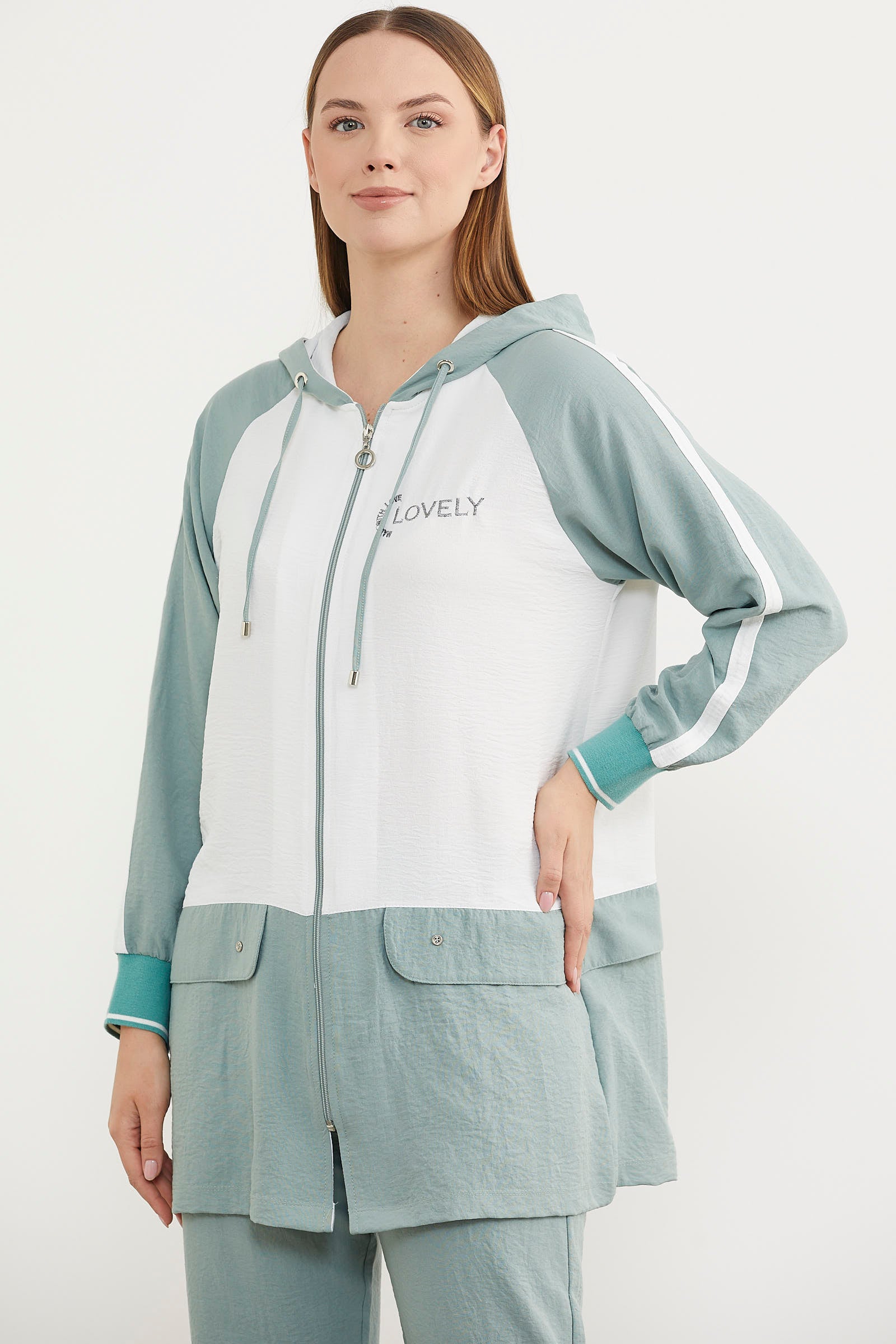 Fermuarlı Tunik Krep Takım - Yeşil (4) Sementa