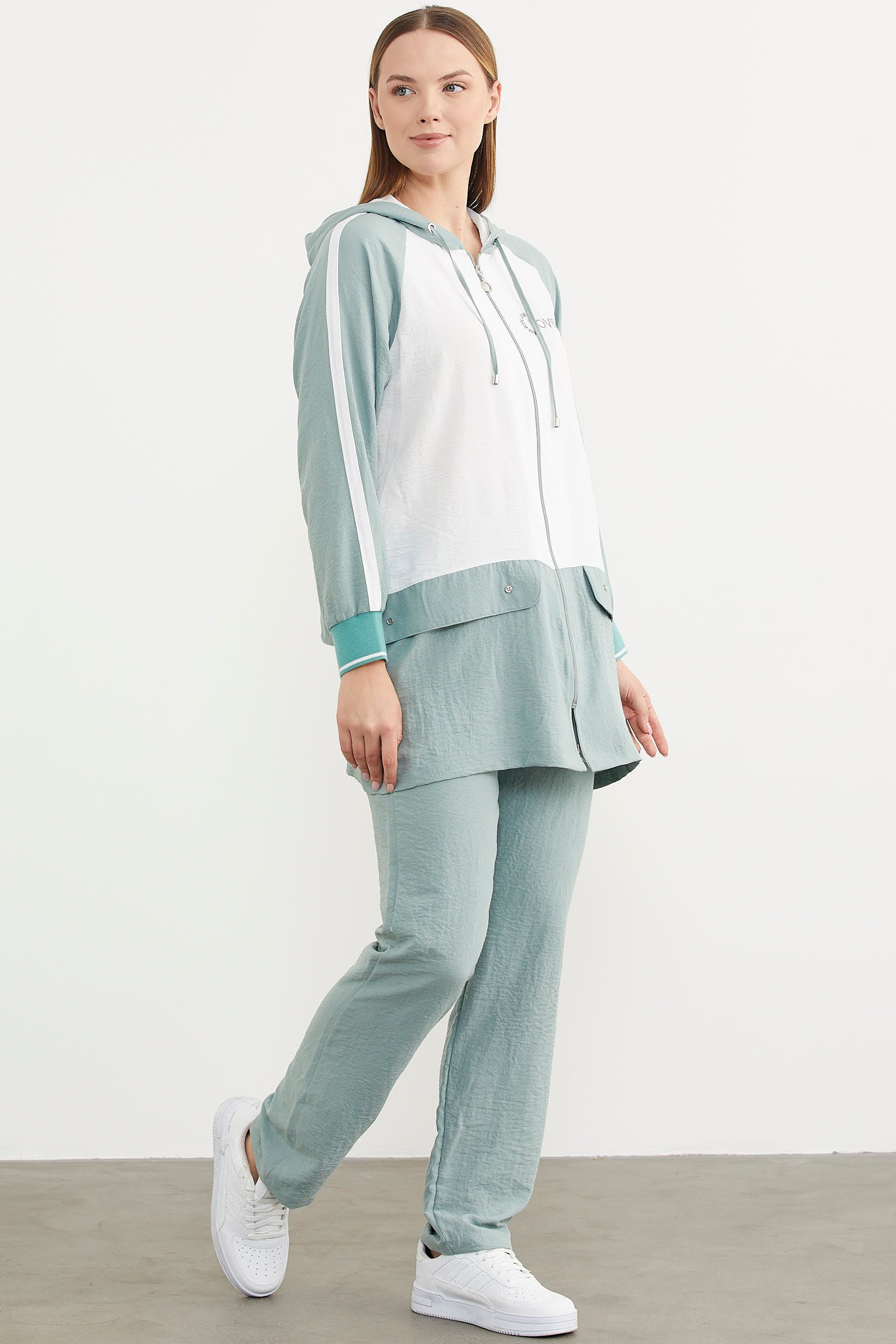 Fermuarlı Tunik Krep Takım - Yeşil (5) Sementa