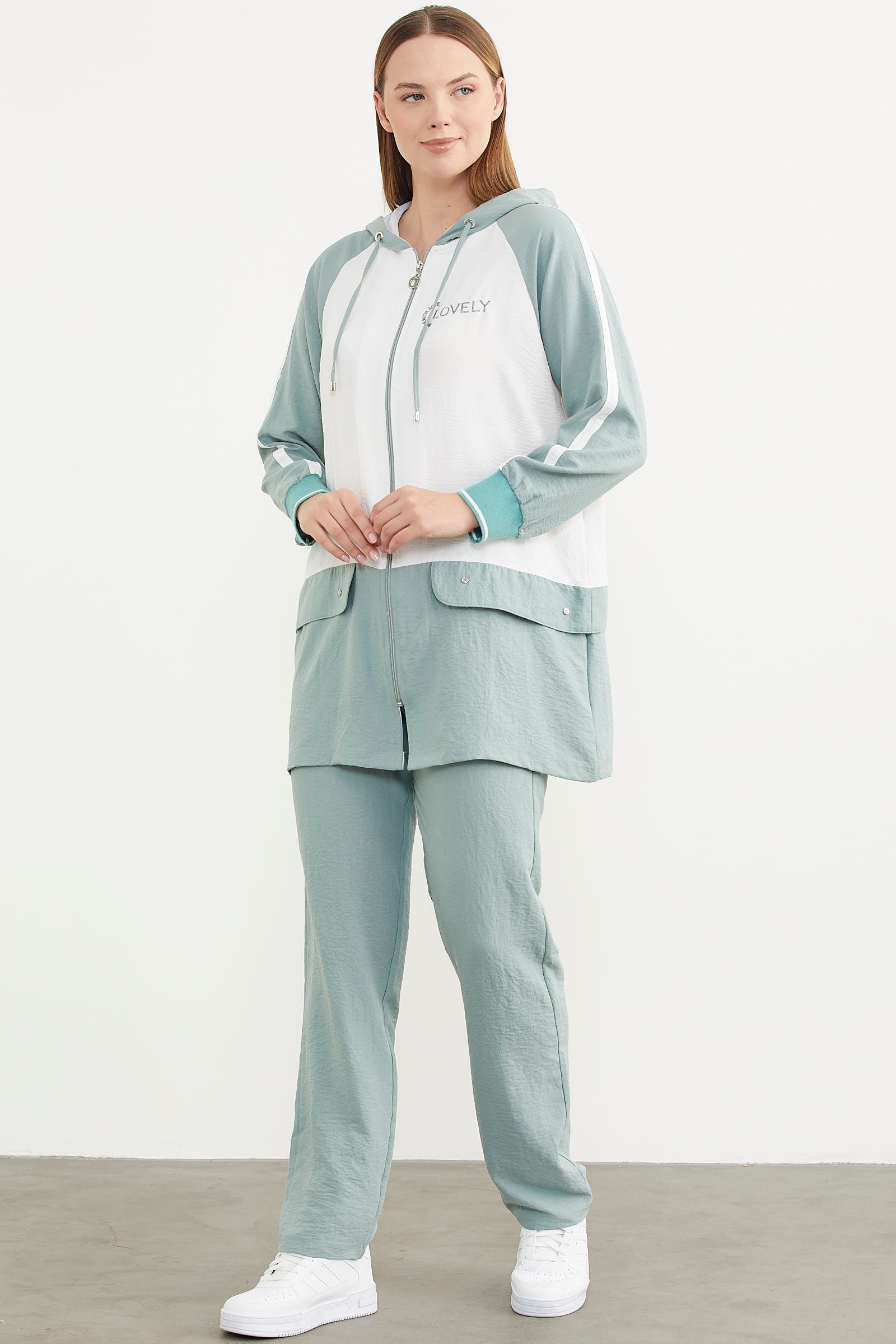 Fermuarlı Tunik Krep Takım - Yeşil (6) Sementa