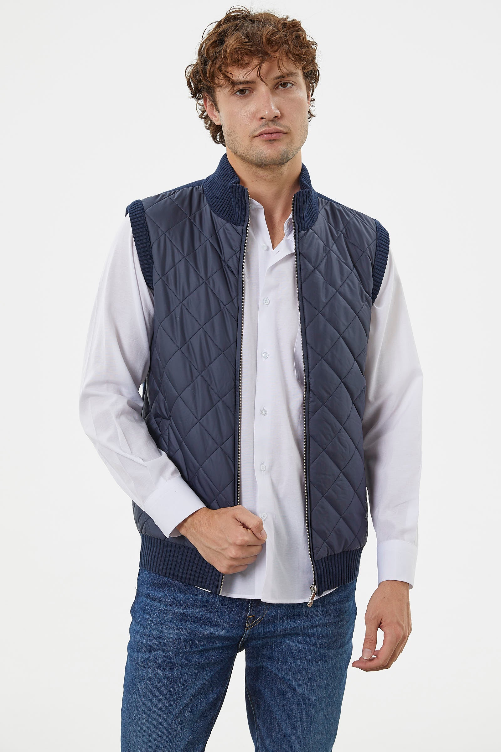 Fermuarlı Yarım Balıkçı Önü Kapitone Triko Yelek - Lacivert (1) Sementa