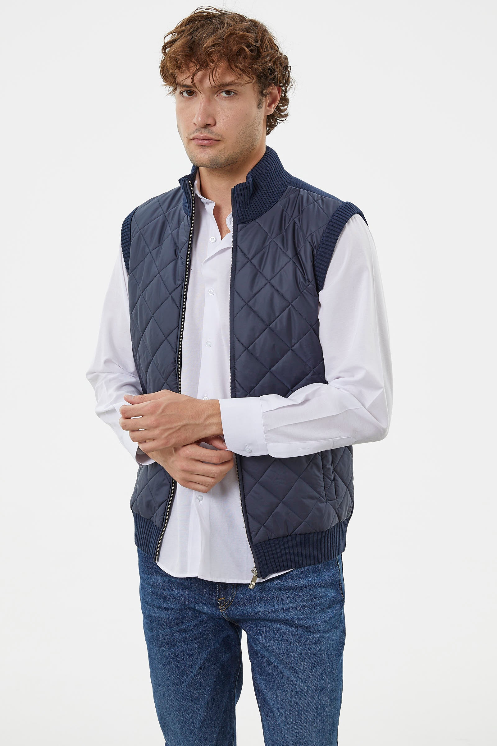 Fermuarlı Yarım Balıkçı Önü Kapitone Triko Yelek - Lacivert (2) Sementa