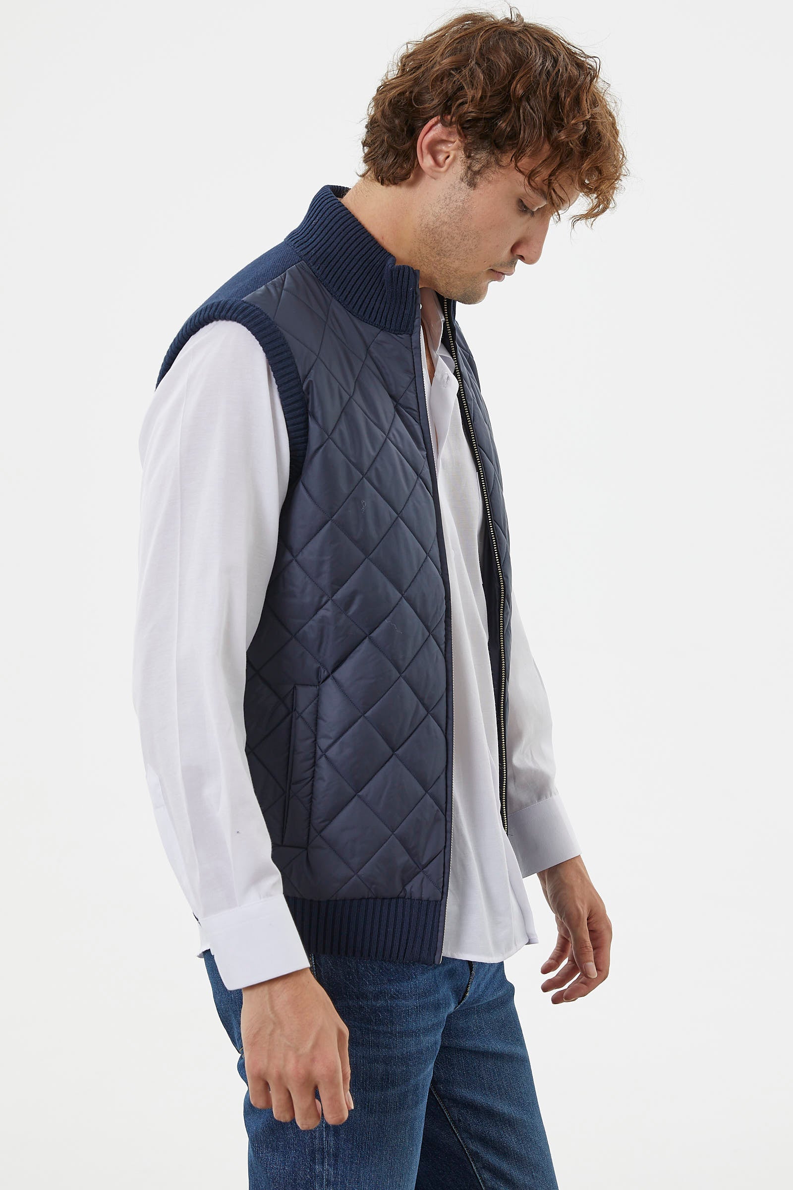 Fermuarlı Yarım Balıkçı Önü Kapitone Triko Yelek - Lacivert (3) Sementa