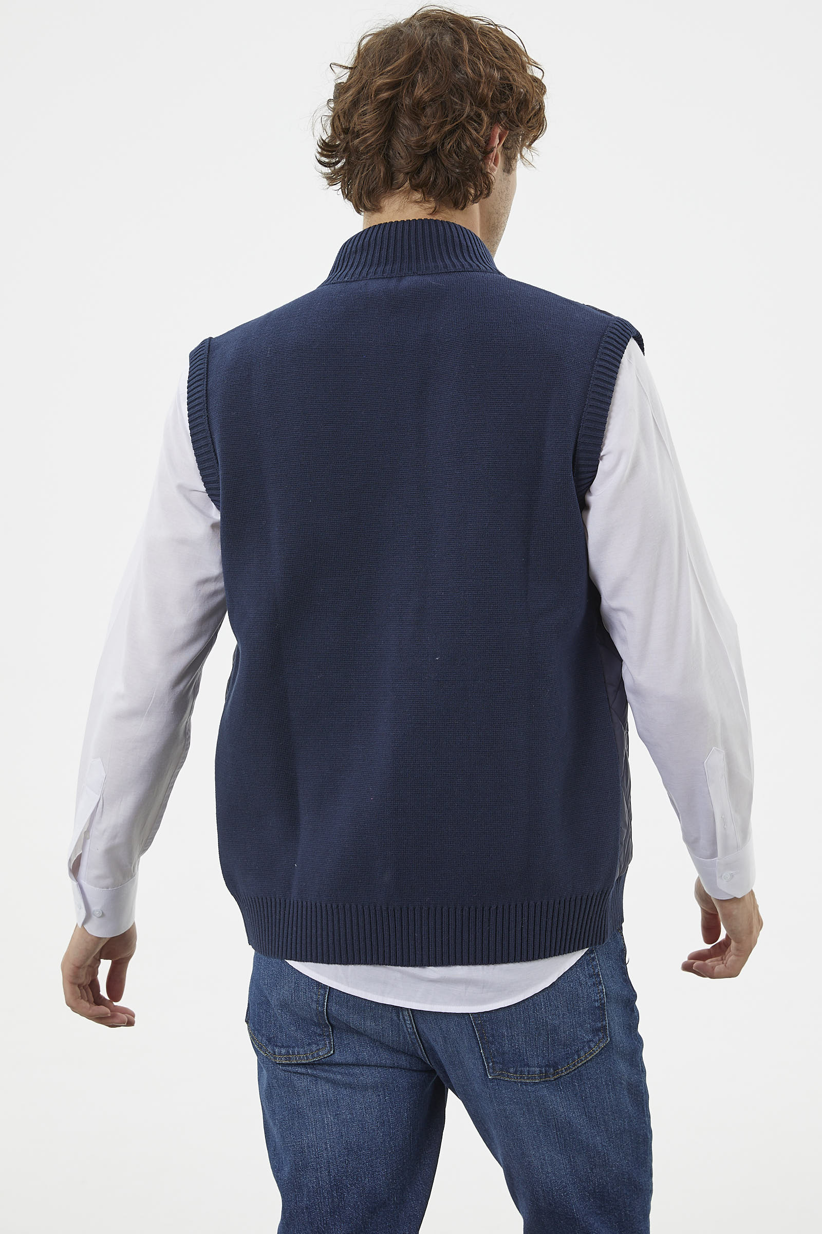 Fermuarlı Yarım Balıkçı Önü Kapitone Triko Yelek - Lacivert (6) Sementa