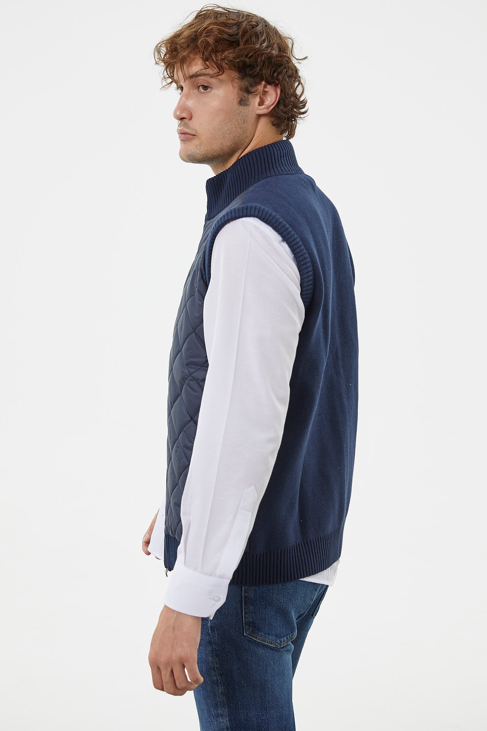 Fermuarlı Yarım Balıkçı Önü Kapitone Triko Yelek - Lacivert (5) Sementa