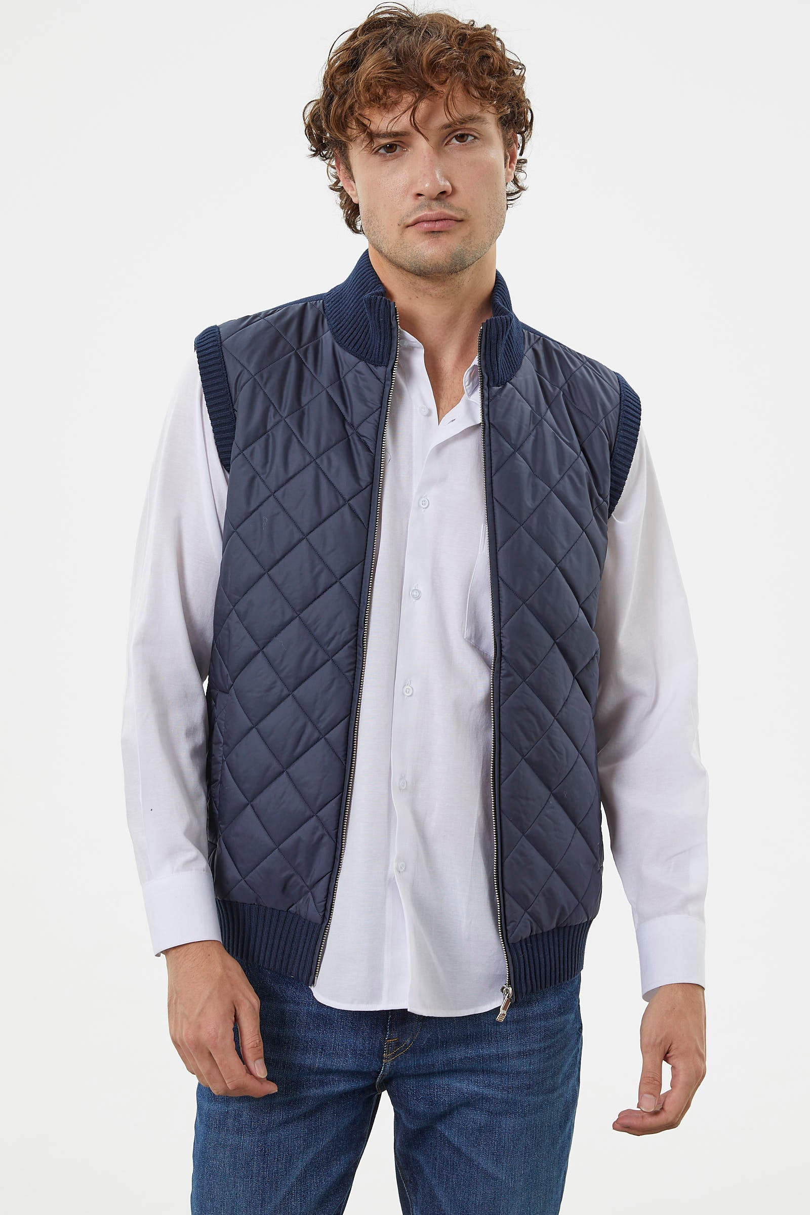 Fermuarlı Yarım Balıkçı Önü Kapitone Triko Yelek - Lacivert (4) Sementa