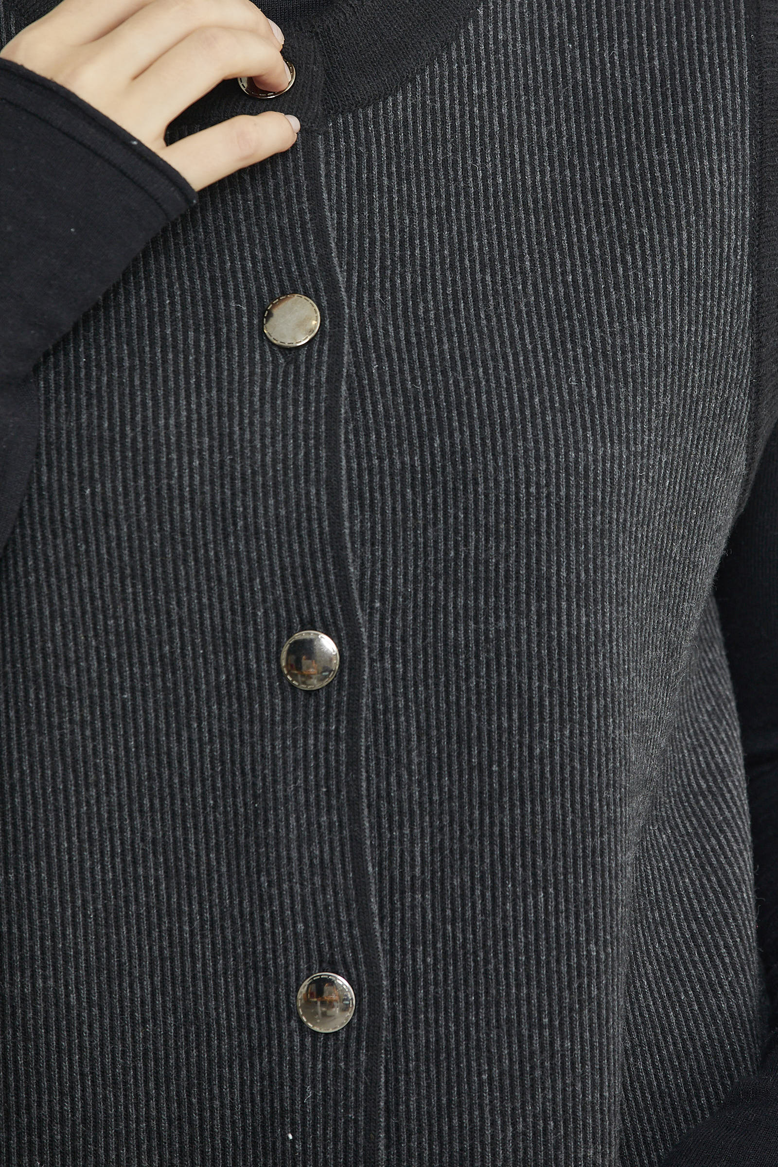 Fitilli Çift Renk Yünlü Triko Yelek - Siyah - Sementa