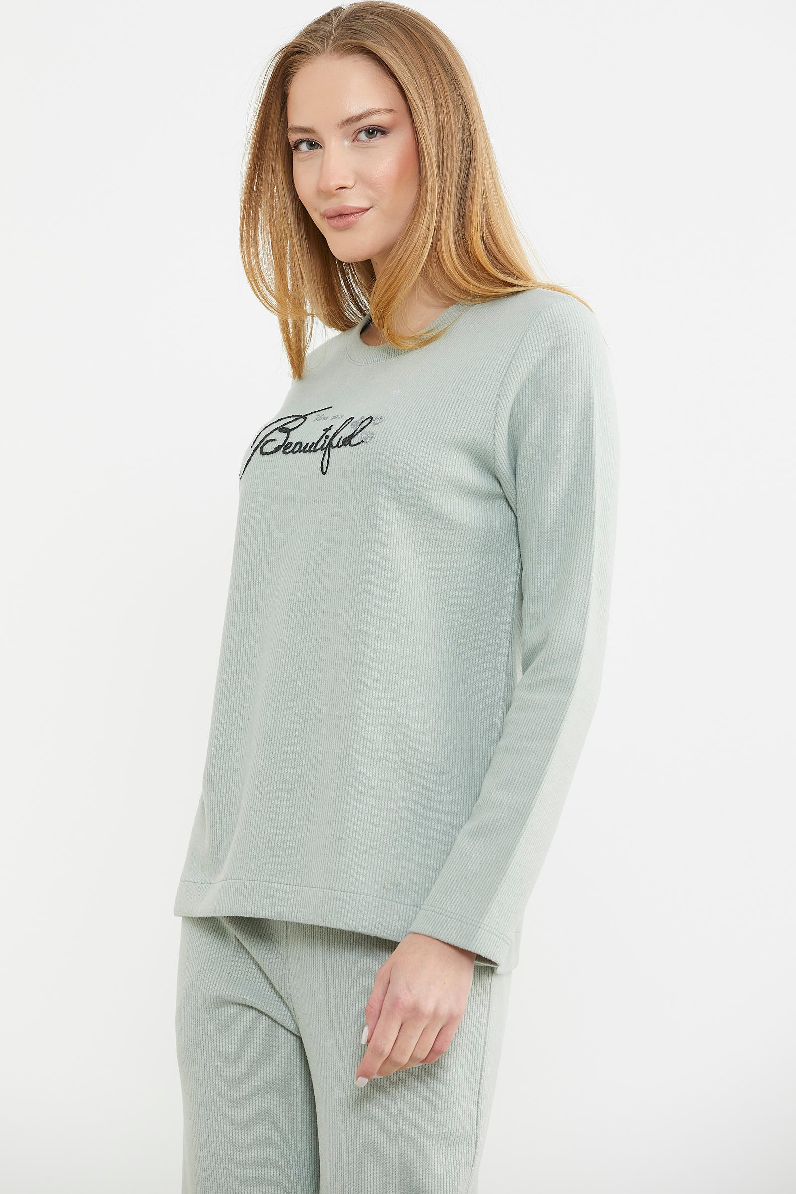 Fitilli Kalın Sıfır Yaka Pijama Takım - Yeşil - Sementa