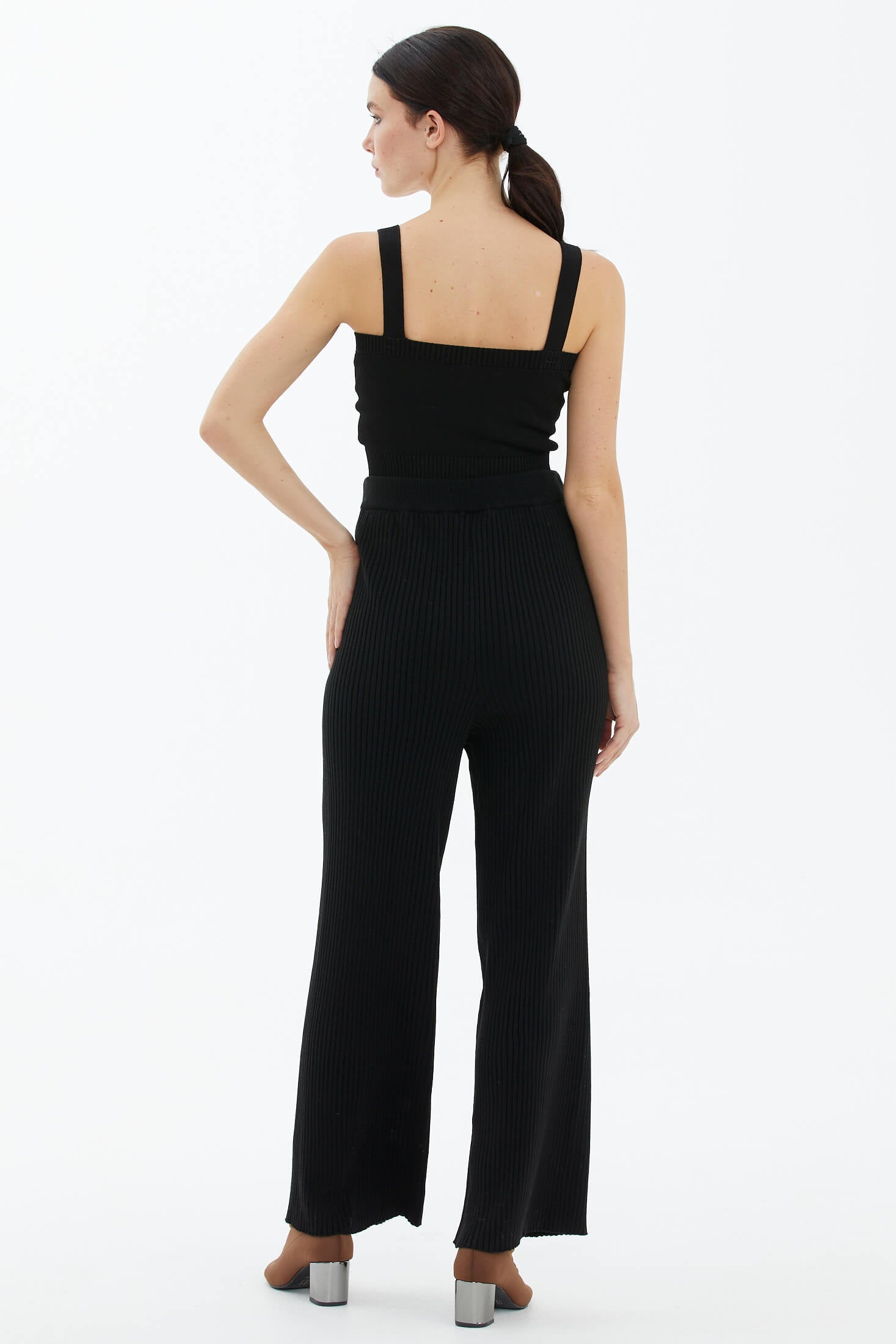 Fitilli Triko Pantolon - Siyah (4) Sementa