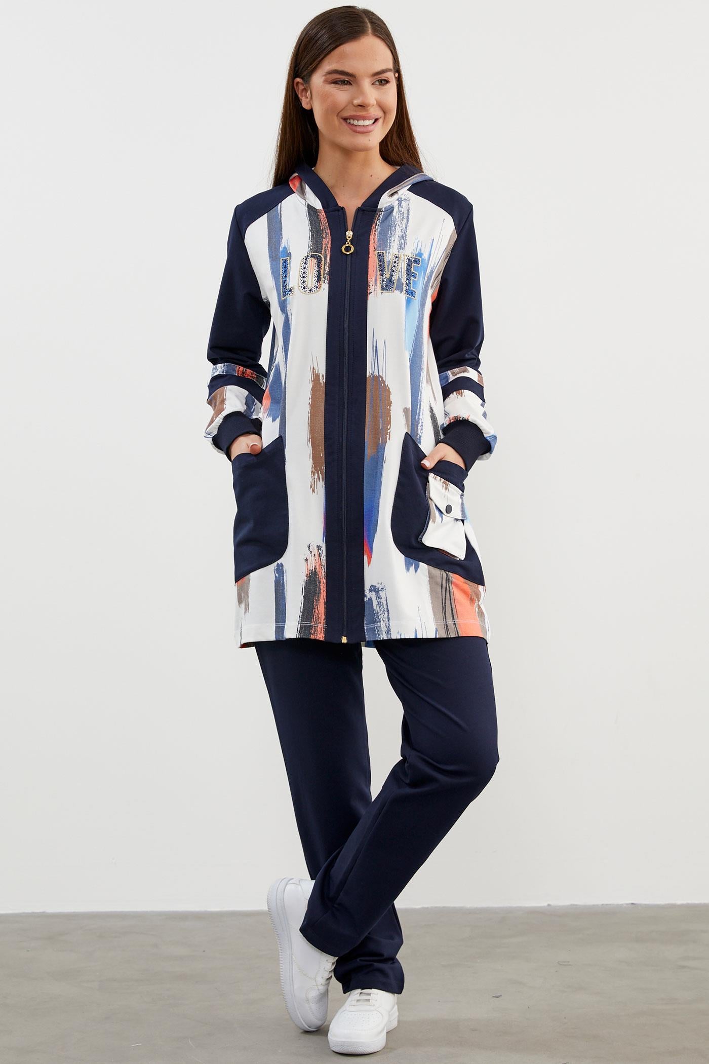 Geniş Beden Kapüşonlu Renkli Takım - Lacivert (5) Sementa