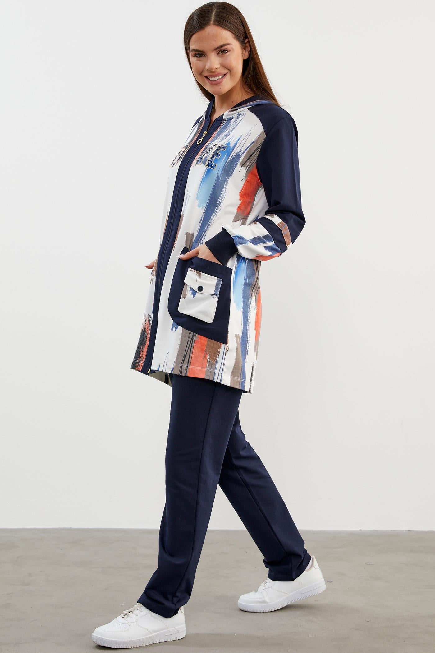 Geniş Beden Kapüşonlu Renkli Takım - Lacivert (6) Sementa