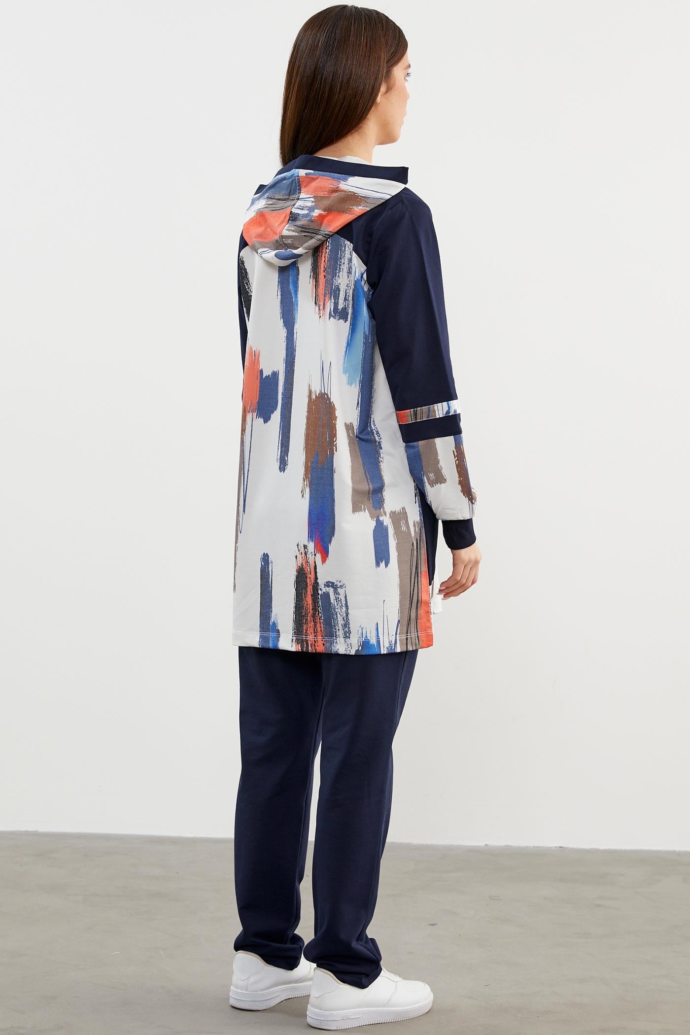 Geniş Beden Kapüşonlu Renkli Takım - Lacivert (7) Sementa