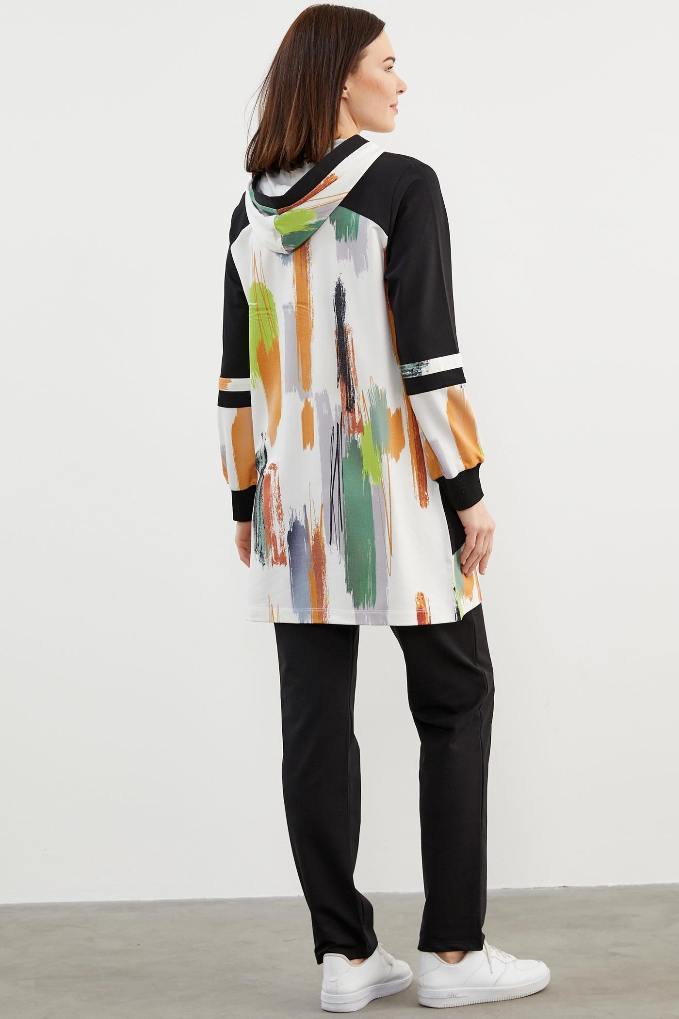 Geniş Beden Kapüşonlu Renkli Takım - Siyah (6) Sementa