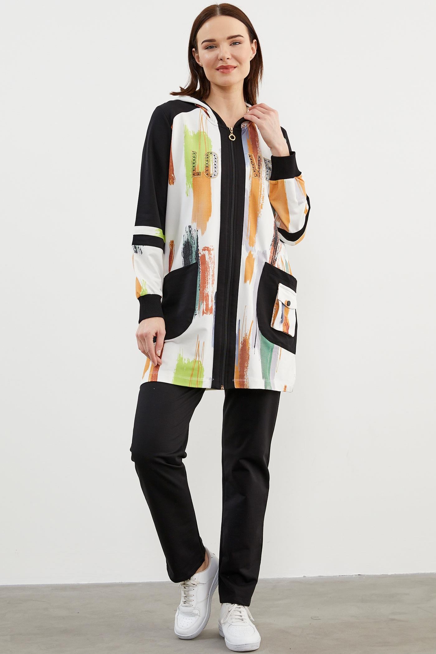 Geniş Beden Kapüşonlu Renkli Takım - Siyah (5) Sementa