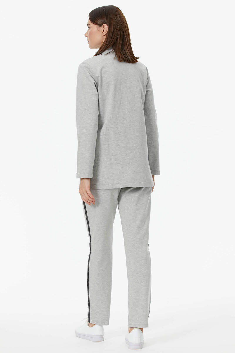 Geniş Kalıp Dik Yaka Taş Detaylı Eşofman Takım - Gri (6) Sementa