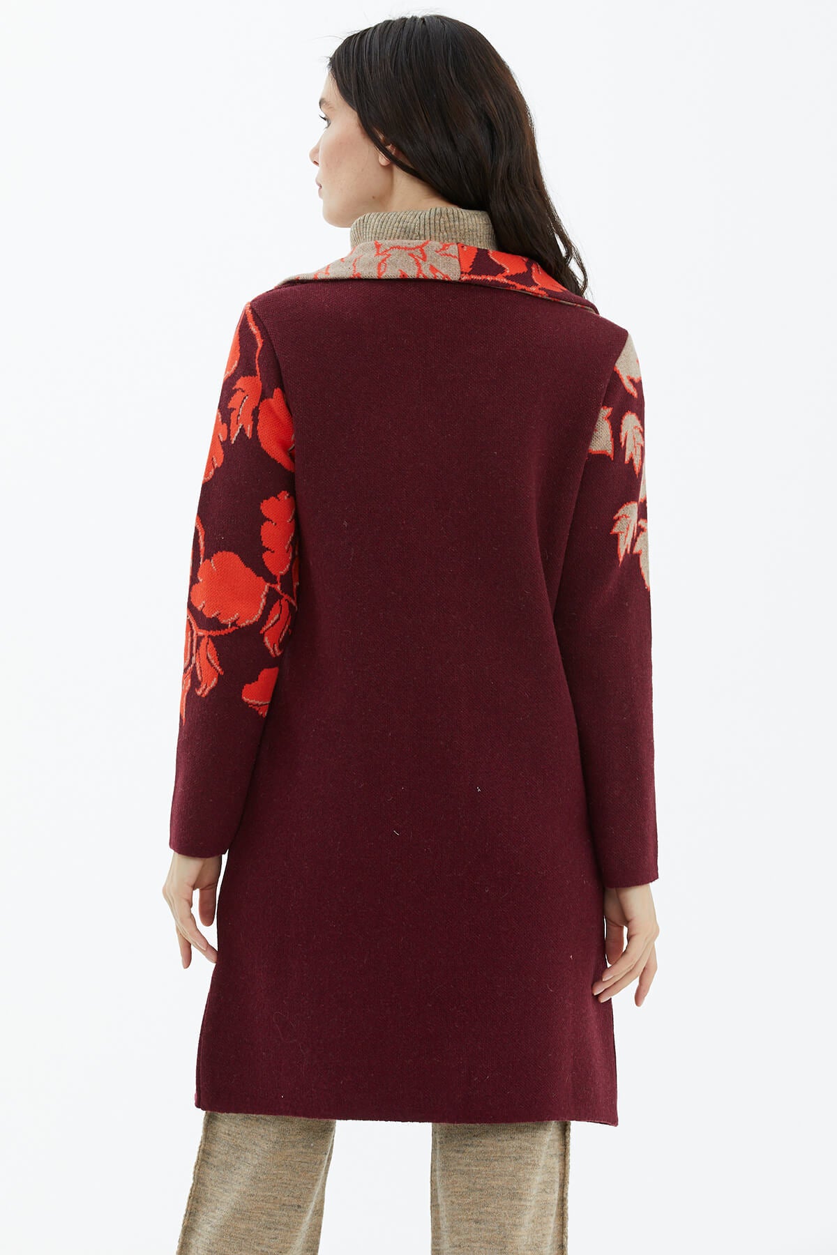 Geniş Polo Yaka Desenli Triko Hırka - Bordo (4) Sementa