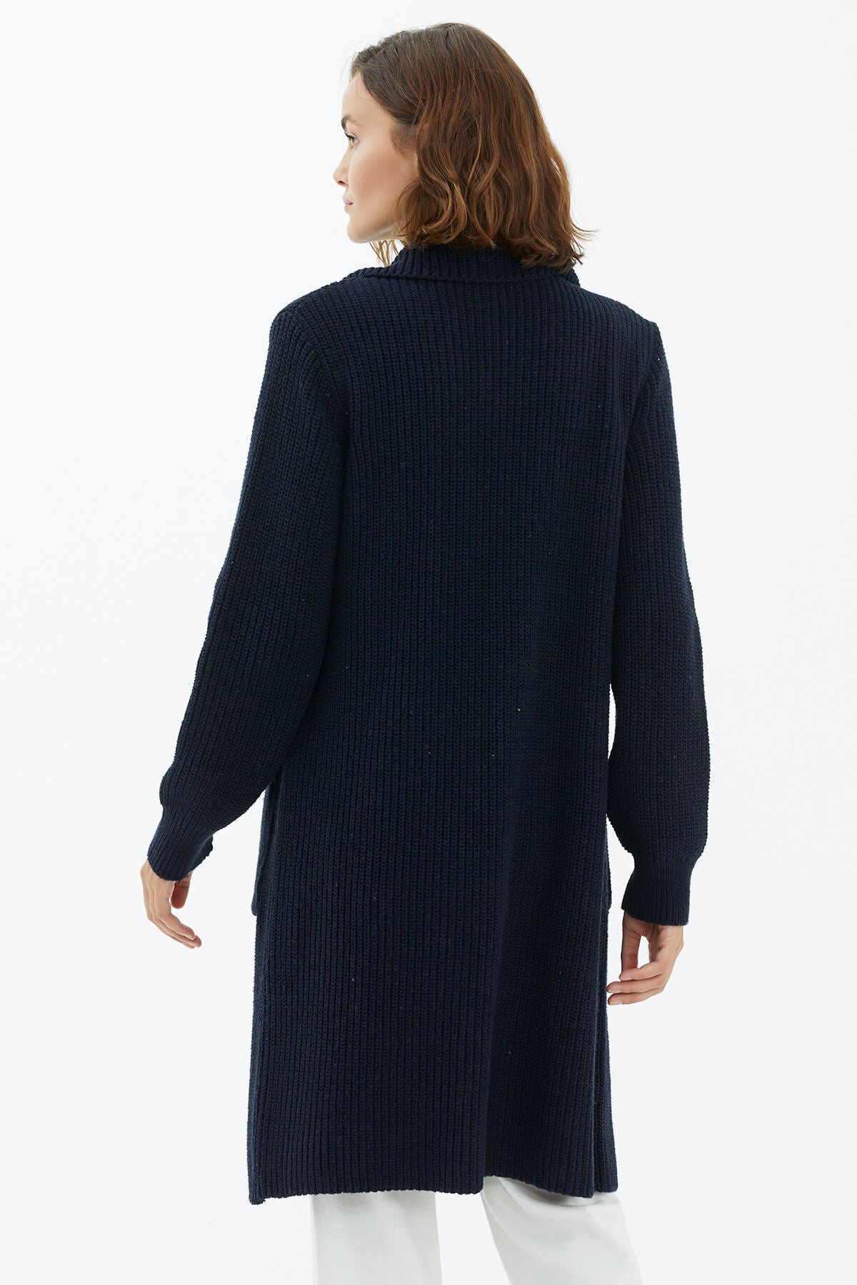 Geniş Yaka Salaş Triko Uzun Hırka - Lacivert (4) Sementa