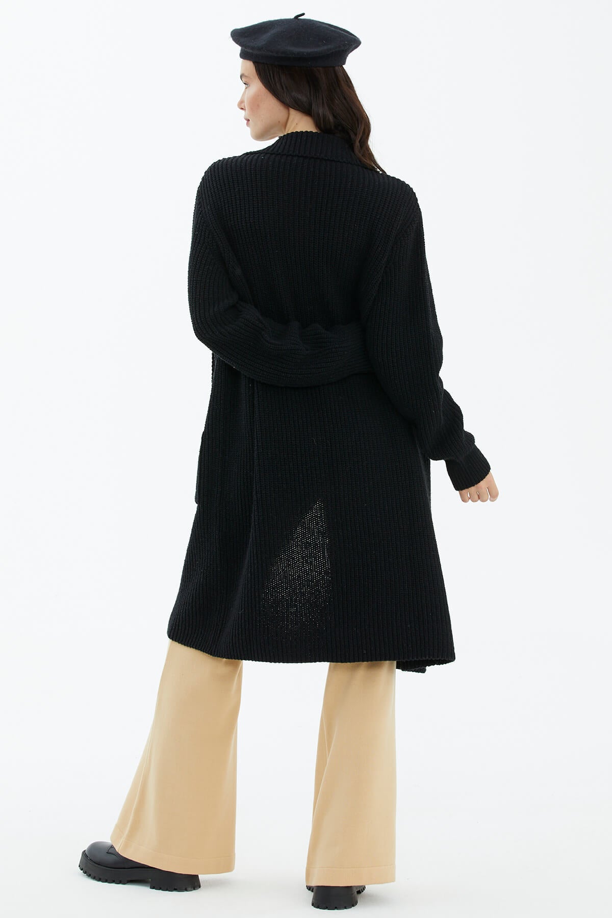 Geniş Yaka Salaş Triko Uzun Hırka - Siyah (5) Sementa