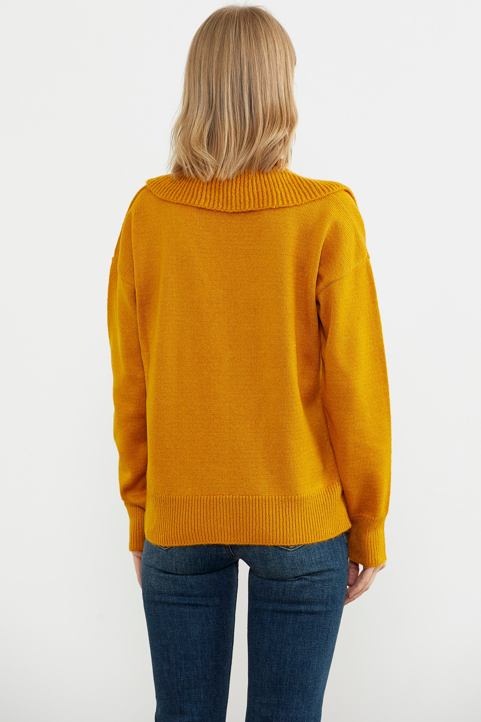 Geniş Yakalı Cepli Triko Hırka - Kayısı (5) Sementa