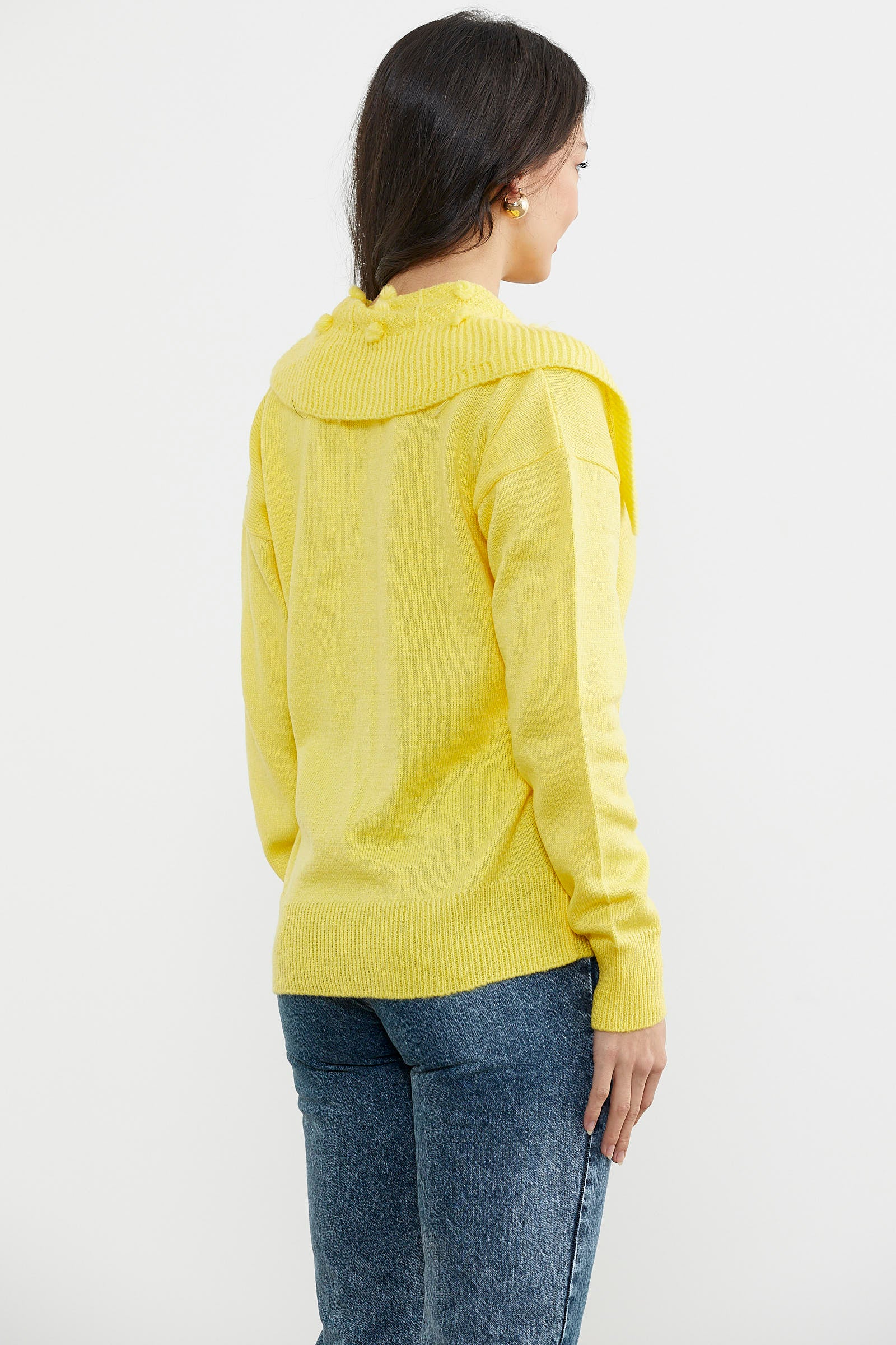 Geniş Yakalı Cepli Triko Hırka - Sarı (5) Sementa