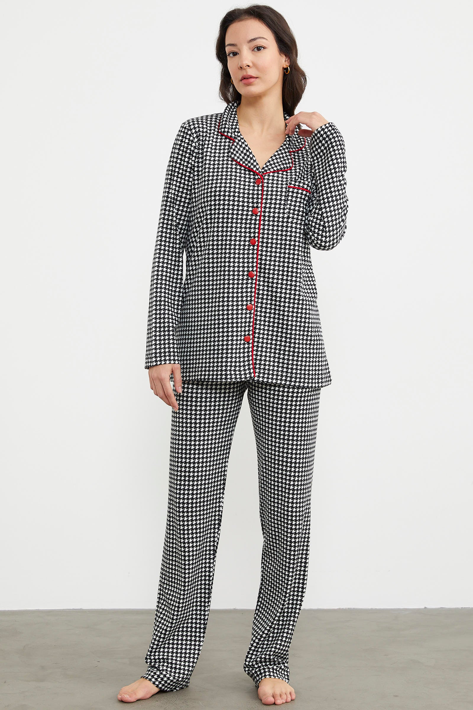 Gömlek Model Kareli Pijama Takım - Siyah (4) Sementa