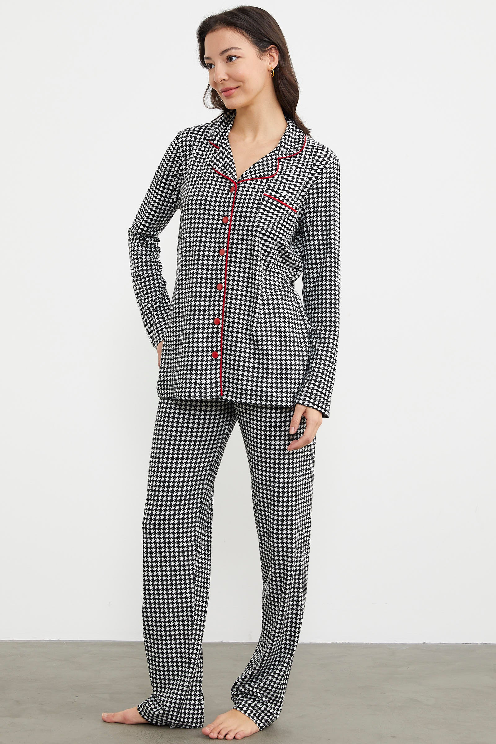 Gömlek Model Kareli Pijama Takım - Siyah (6) Sementa