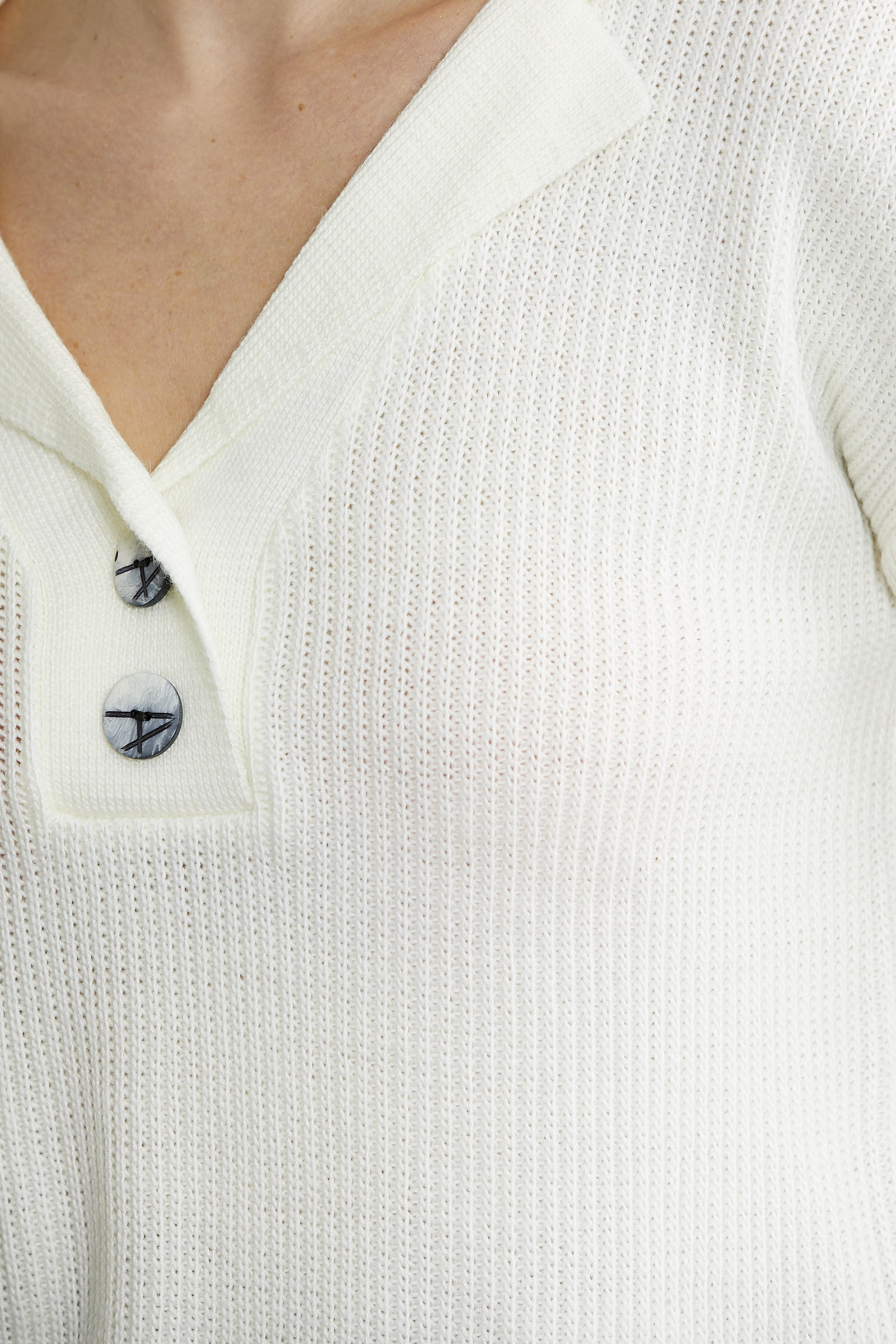 Gömlek Yaka Düğmeli Yünlü Triko Kazak - Kemik - Sementa