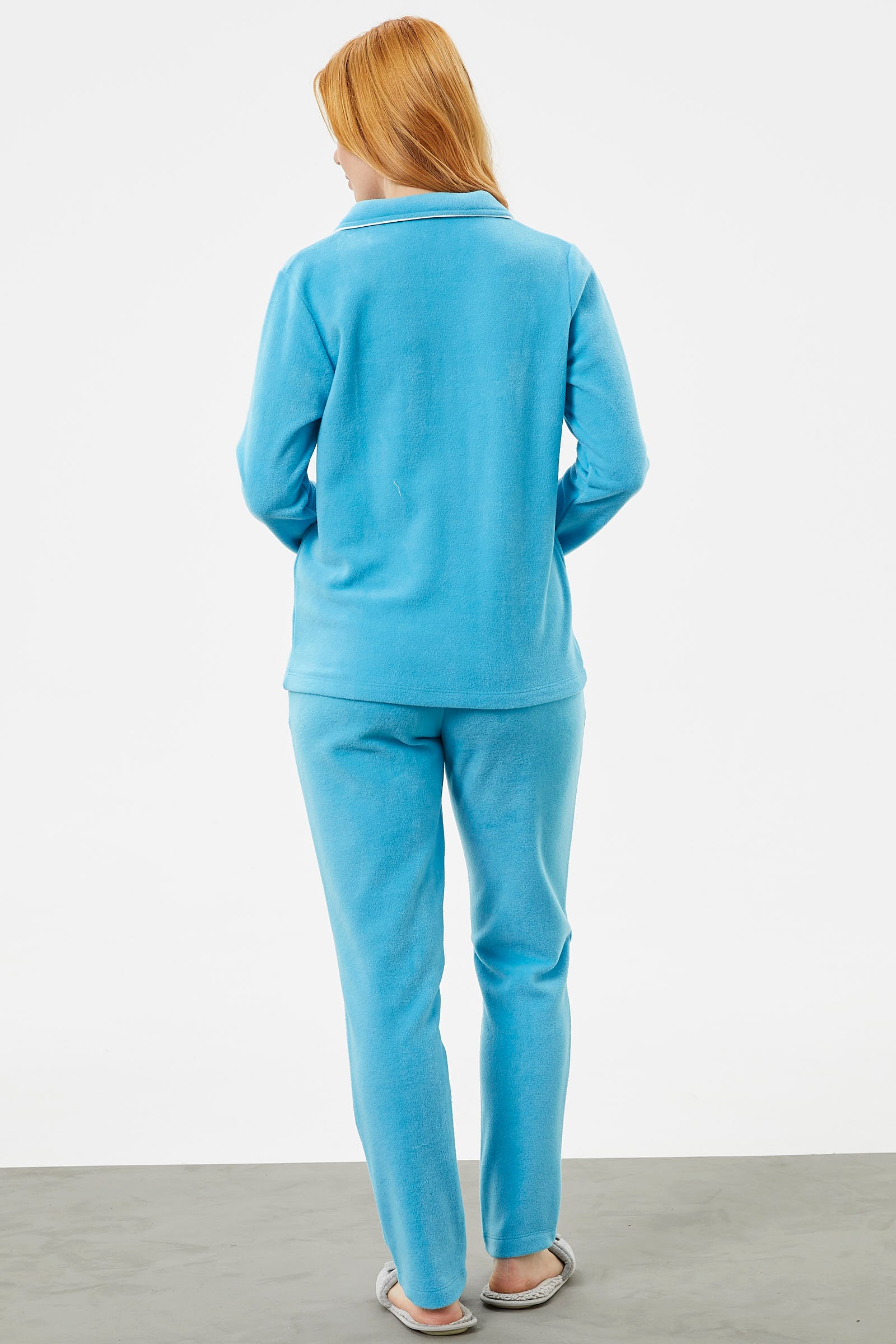 Gömlek Yaka Düğmeli Polar Pijama Takım - Mavi (7) Sementa